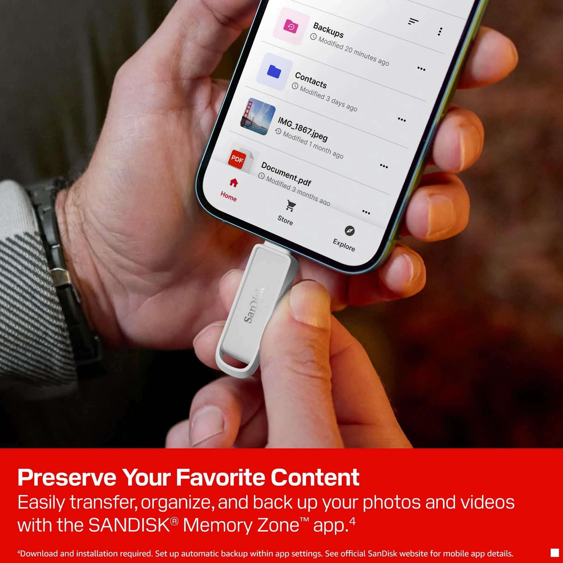 SanDisk Phone Drive z USB Type-C 1 TB (do telefonu, do smartfonów, tabletów i komputerów, prędkością 150 MB/s, Wykonuj automatyczne kopie, Dzięki odzyskiwaniu) - Arctic White