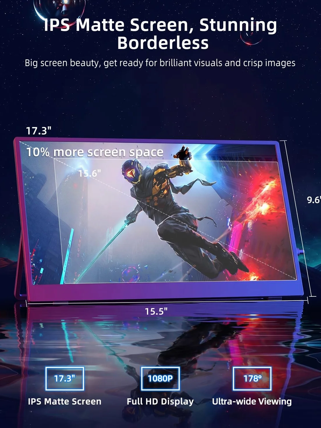 UPERFECT Przenośny Monitor Gamingowy 17,3 cala 144 Hz | Ekranem IPS FHD, Złączami Mini HDMI i USB-C; Kompatybilny z PC/Smartfonem/Laptopem/PS4/5/Switch/Xbox oraz standardem VESA