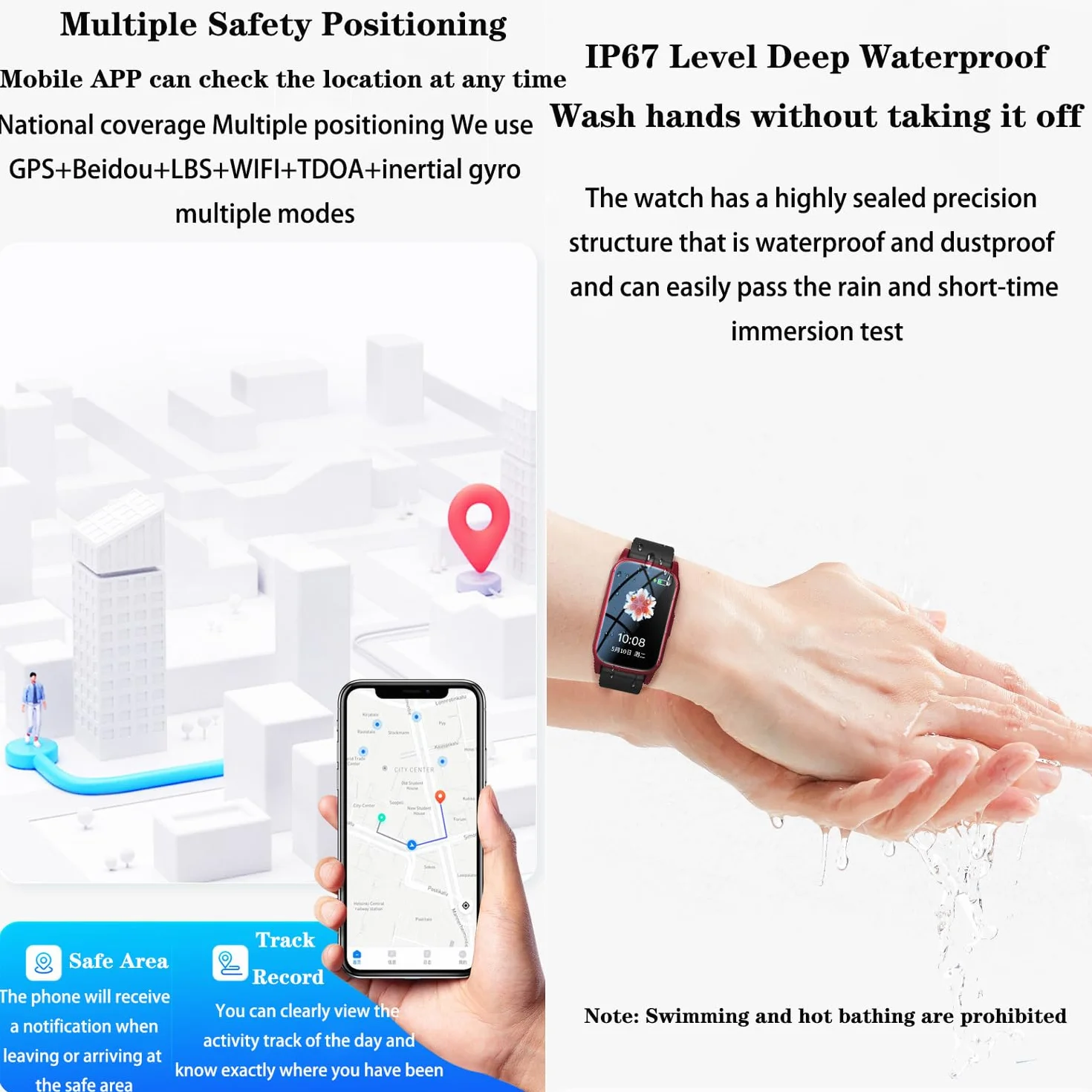 Inteligentny zegarek GPS dla osób starszych z wykrywaniem upadków, inteligentna bransoletka SOS dla osób z demencją,Black