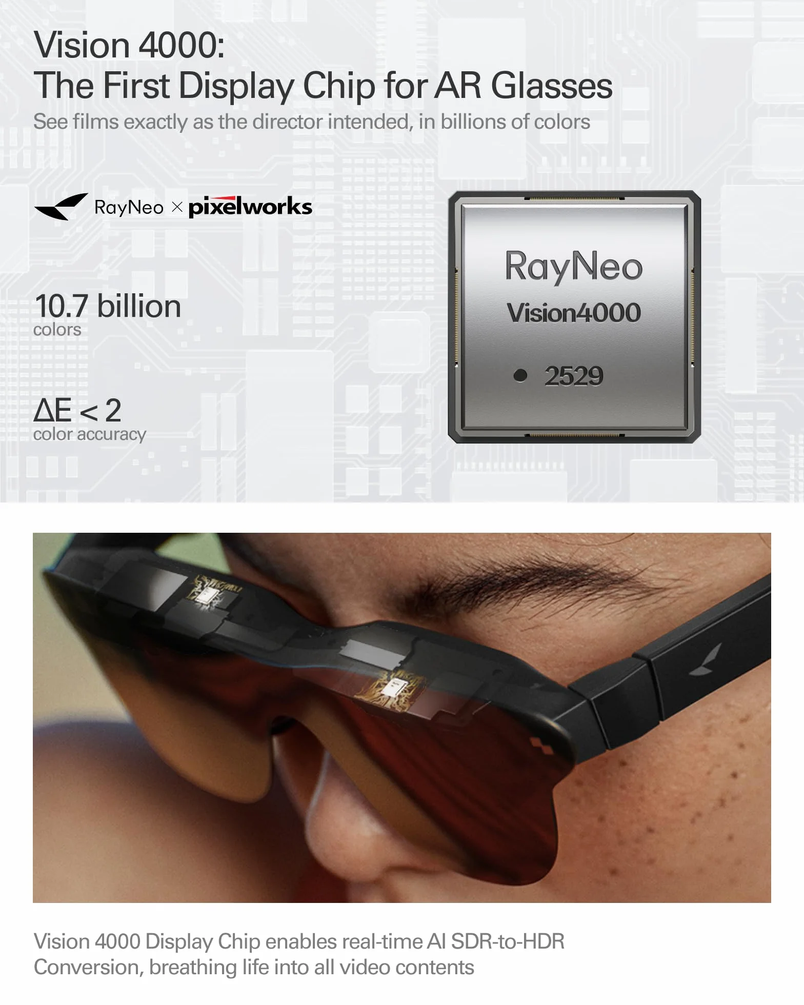RayNeo Air 4 Pro Okulary AR/XR, Wyświetlacz HDR10, Chip Vision 4000, Wirtualne Kino 201 cali, Dźwięk przez Bang & Olufsen, Okulary 3D do Filmów i Gier dla iPhone 17,16,15/Android/Mac/Steam Deck/PS4/5