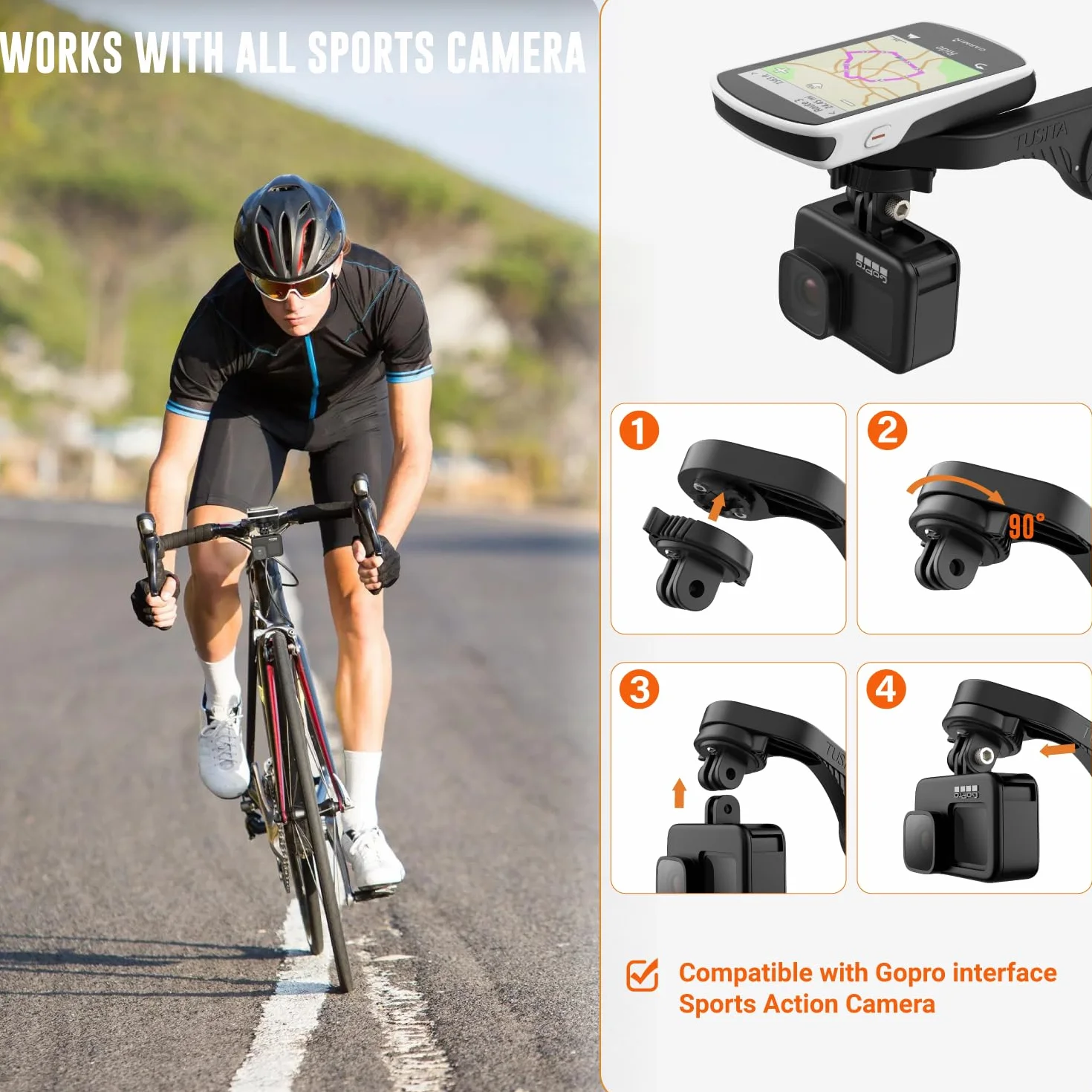 TUSITA Ćwierć Obrotu do Kołnierza cierny Adapter do Uchwyt Kompatybilny z Garmin Edge Rowerowy GPS, Varia UT800 Inteligentny Reflektor - Uchwyt Montażowy Zaprojektowany dla GoPro