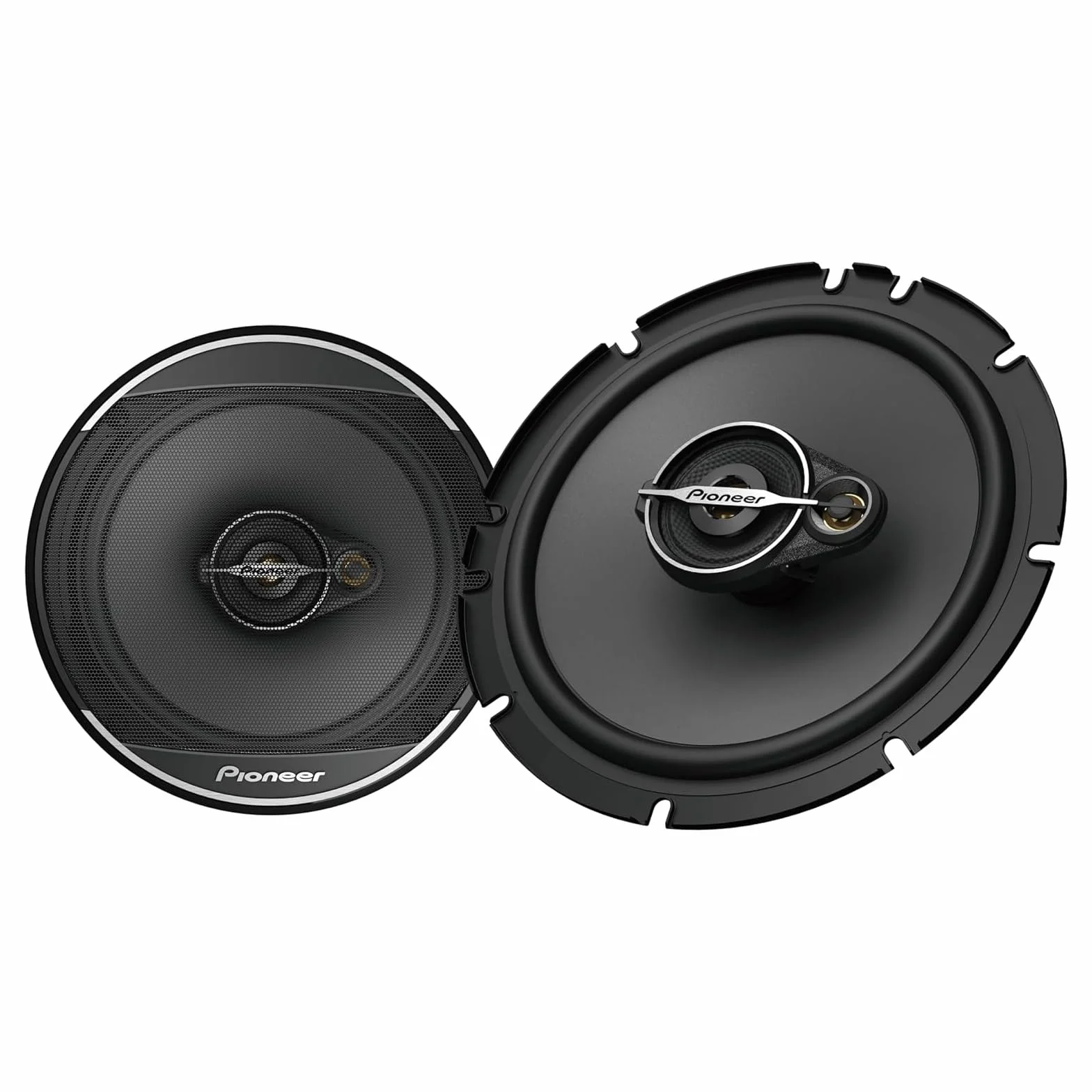 Pioneer TS-A1671F 16,5 cm 3-drożny koncentryczny zestaw z 2 głośnikami (każdy o mocy maks. 320 W, sinusie 70 W), wysoka wydajność, głębokość montażu 48 mm, otwór montażowy 144 mm, z maskownicą | Idealne ulepszenie fabryczne, zrównoważony dźwięk + gładkie