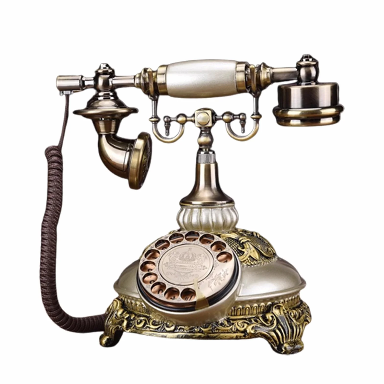 Vintage telefon przewodowy, telefon stacjonarny z tarczą retro, biurko do dekoracji hotelu w biurze domowym(Silver)