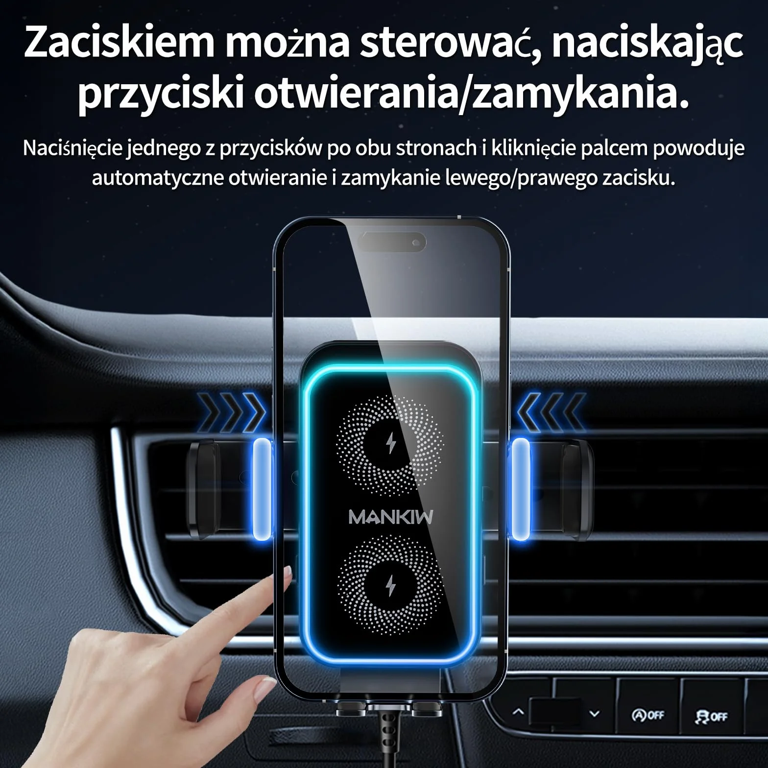 MANKIW Samochodowy Uchwyt na Telefon, Bezprzewodowa Ładowarka, Automatyczne Zaciskanie,Indukcja Elektromagnetyczna, Akcesoria, Uchwyt na Odpowietrznik do iPhone'a 17/16/15/14/13/12/11 i Samsung