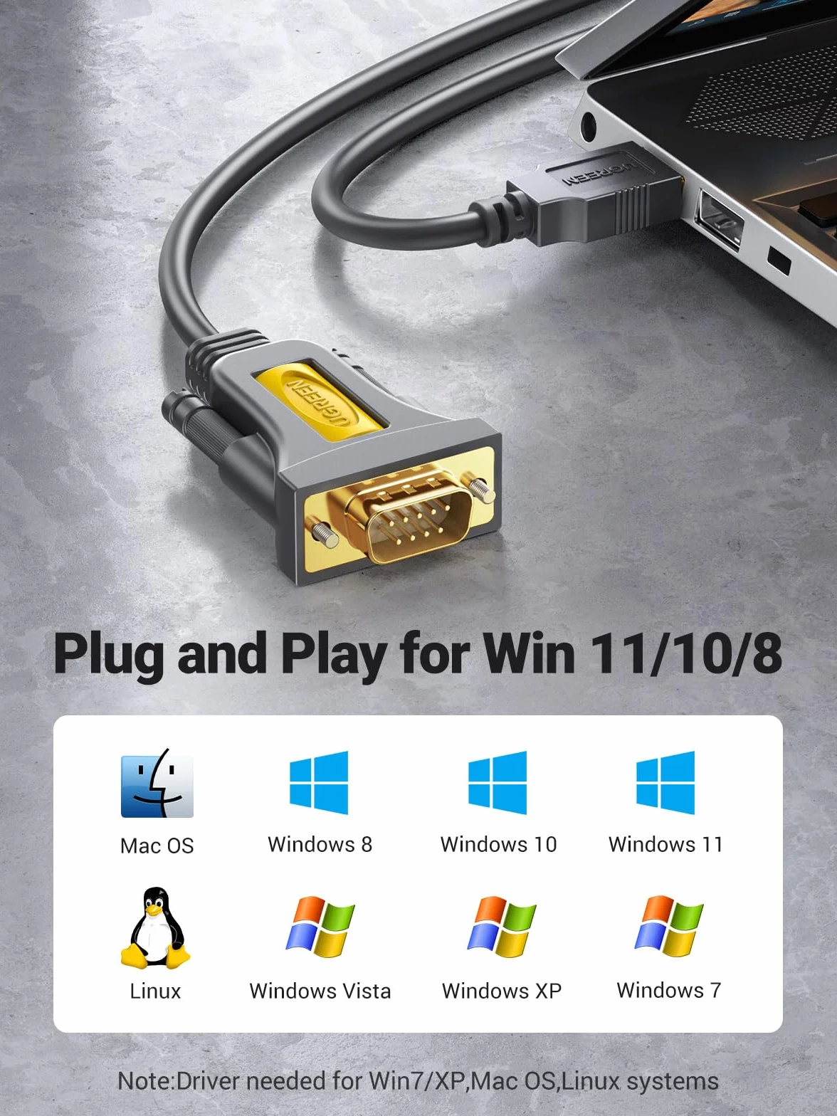 UGREEN Kabel Z Adapterem Usb Do Db9 9-Pinowy Kompatybilny Z Windows 10/8/7 Mac Os X Linux Kompatybilny Z Routerem, Switch, Teleskopem Itp. (1M)