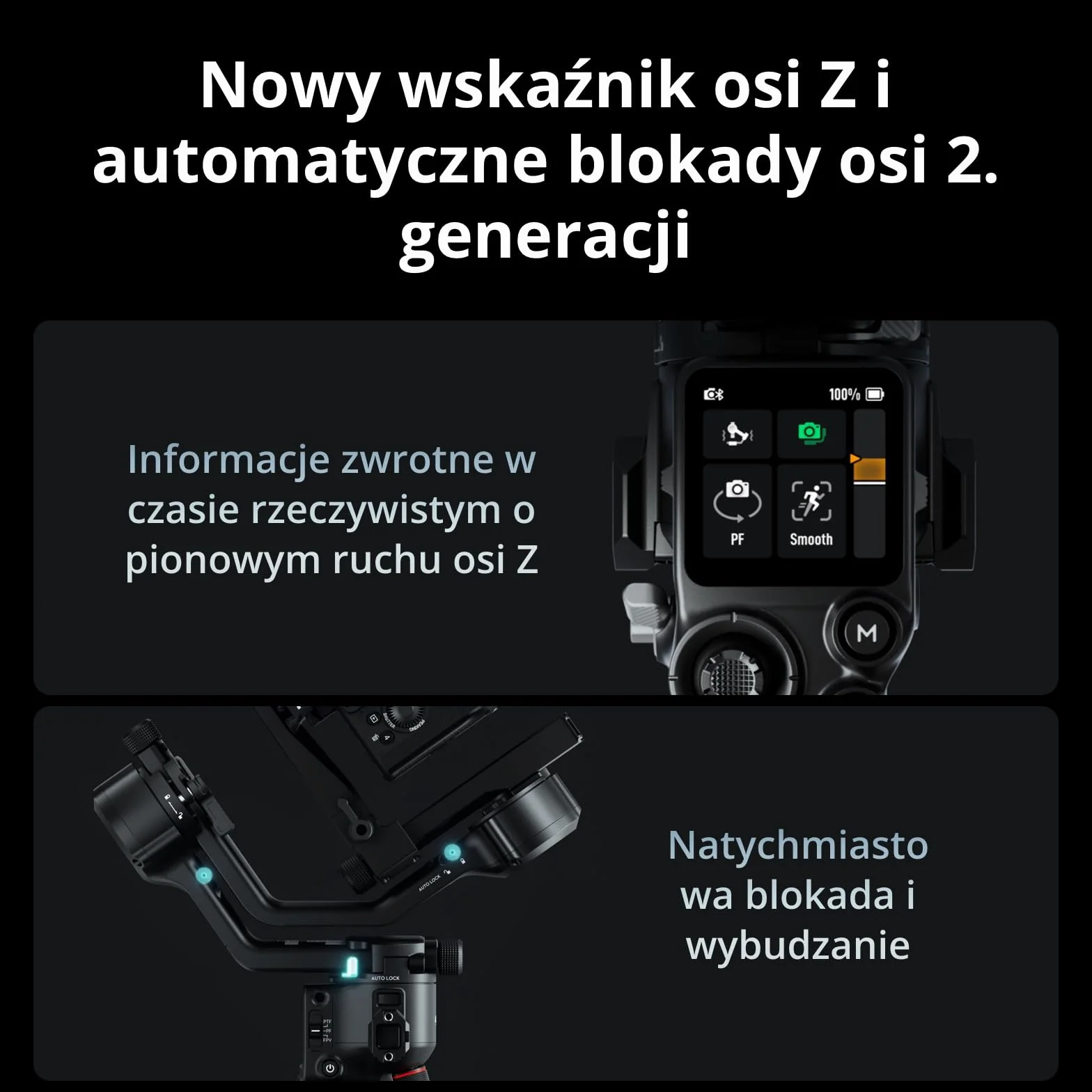 DJI RS 5, stabilizator gimbala do kamer, Canon/Sony/Nikon/Fujifilm | pokrętła precyzyjnej regulacji, automatyczne blokady osi 2. generacji, statyw z szybkim otwarciem, wskaźnik osi Z