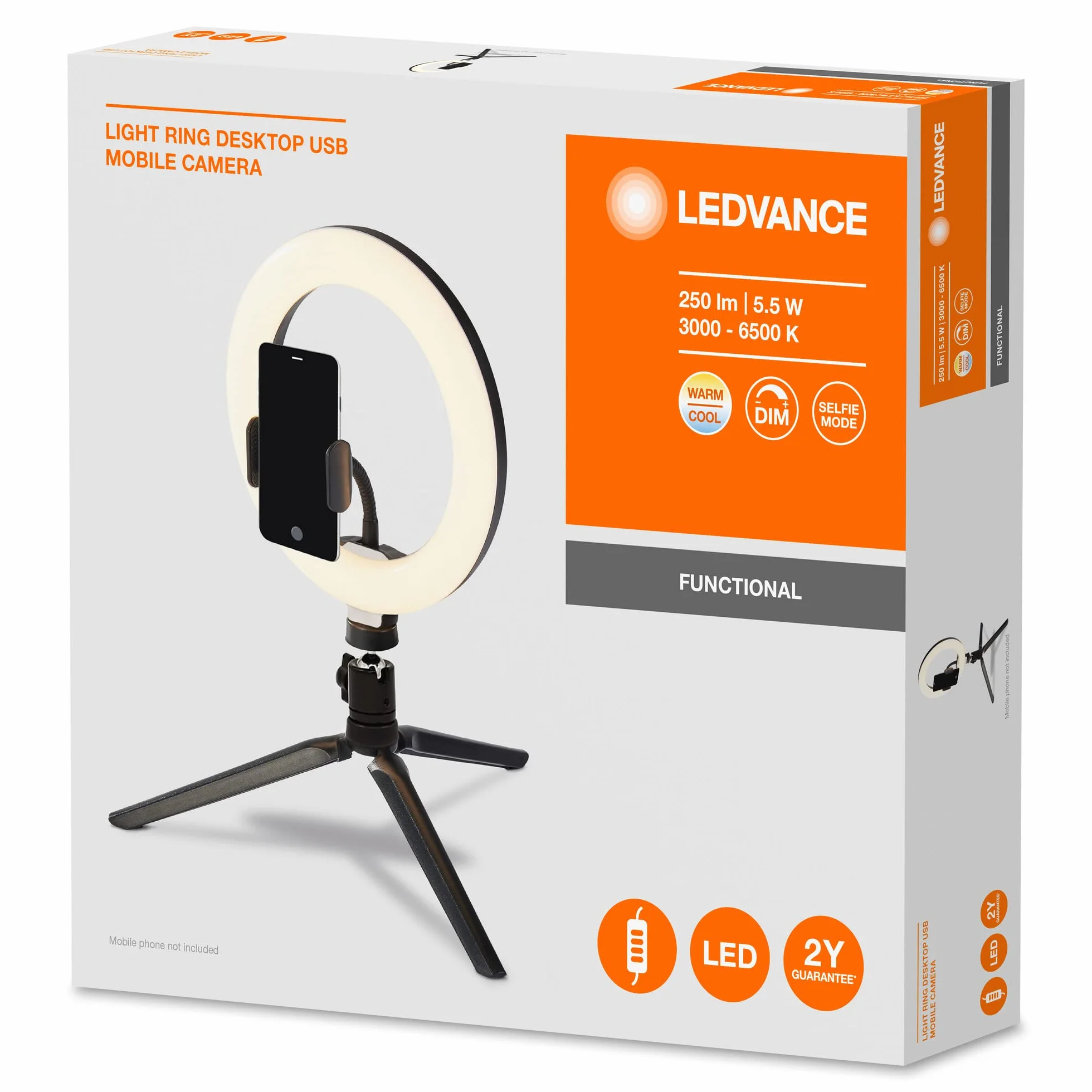 LEDVANCE Lampa pierścieniowa LED 190mm USB 72 diody ściemniana 3000-5800K 10W 400-500lm