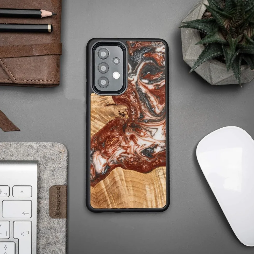 Unikalne etui kompatybilne z Samsung Galaxy A73 5G, ręcznie wykonane etui ochronne z naturalnego drewna i żywicy, wzór Planets Venus, kompatybilne z MagSafe