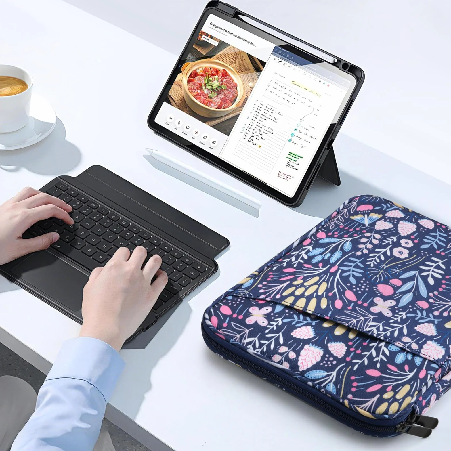 TiMOVO 9-11" Tablet Sleeve for iPad A16 & Galaxy Tab, Flowers | Protective Bag with Pockets, Fits iPad 10.9"/10.2" Air 11" 5th/4th Gen, Galaxy Tab A9+/A11+ 11"
