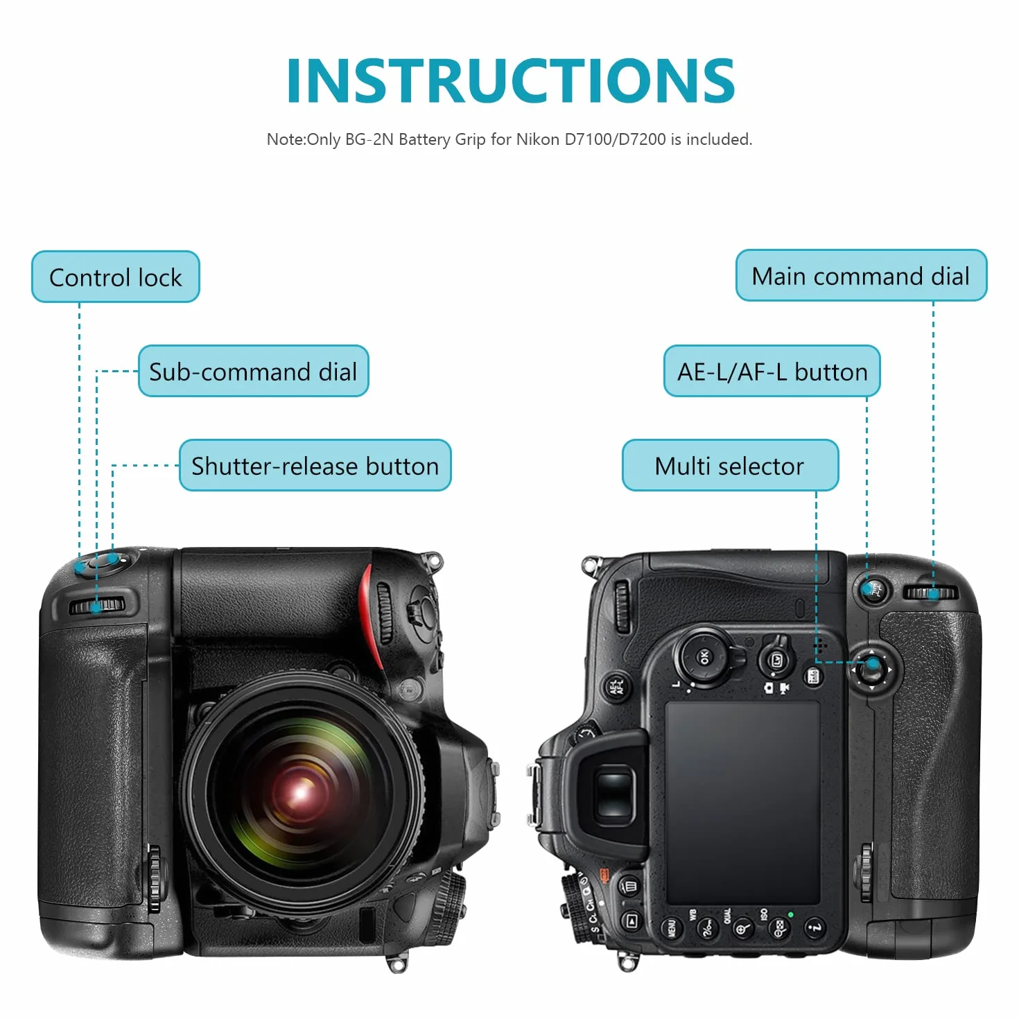 Neewer® Pionowy uchwyt baterii zamiennik do MB-D15 działa z baterią EN-EL15 lub 6 sztuk baterii AA do lustrzanki cyfrowej Nikon D7100 D7200
