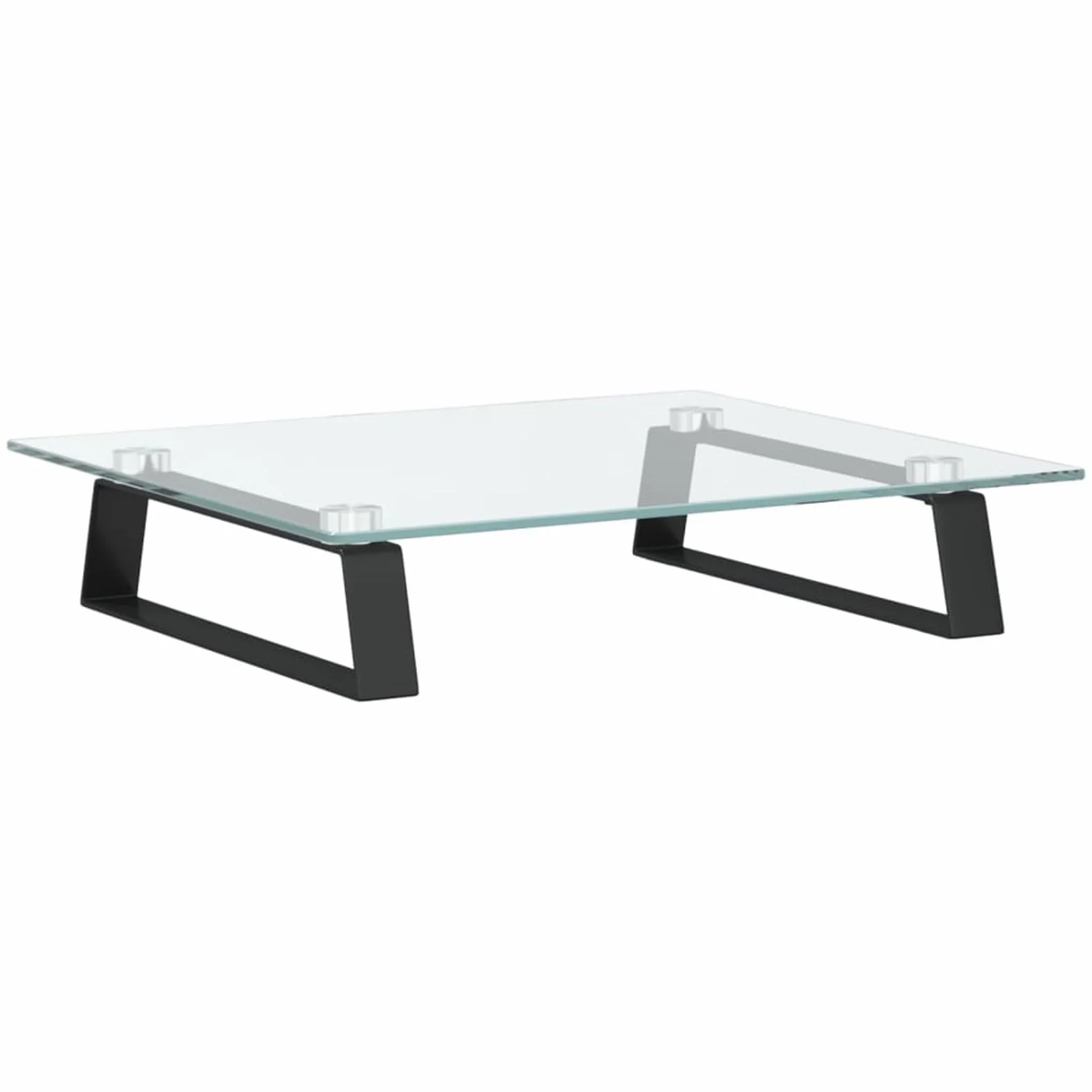 Stojak na monitor czarny 40 x 35 x 8 cm szkło hartowane metal nośność 20 kg | Szkło hartowane o grubości 5 mm, ergonomiczna wysokość oczu, zaokrąglone narożniki, dodatkowe miejsce do przechowywania