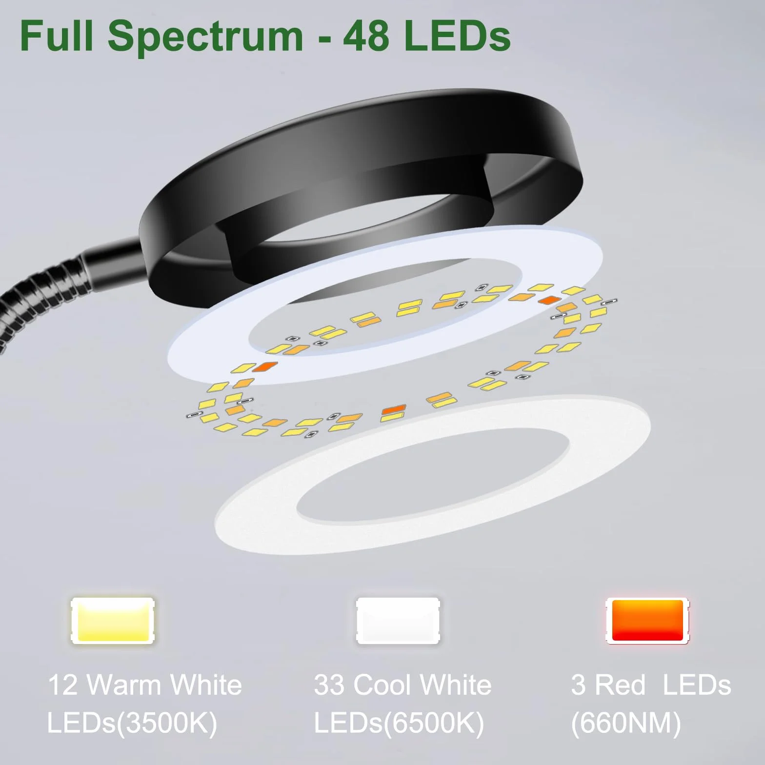 Wolezek Lampa LED do uprawy roślin pełne spektrum 360° łabędzia szyja timer 6/12/16h 5 jasności