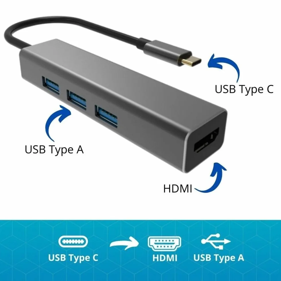 VCOM DH318 koncentrator USB typu C na USB 3.0 x 3 + HDMI 4 w 1, czarny