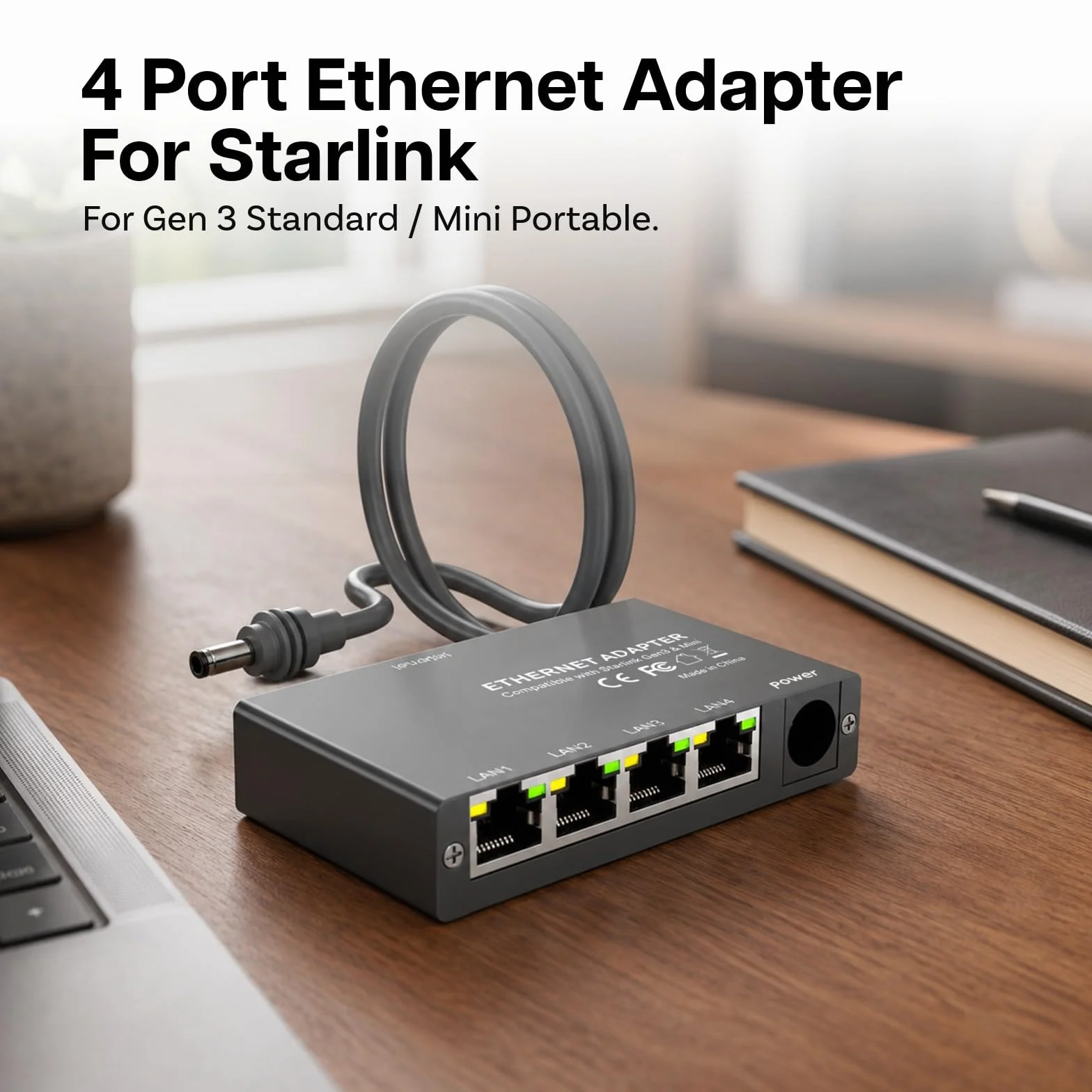 4-Portowy Gigabit Adapter Ethernet kompatybilny ze Starlink Mini i Gen 3 od MMOBIEL – Przełącznik Ethernet RJ45, Rozdzielacz Ethernet 1000Mbps z Kablem 0.5m – Do Kampera, Łodzi, Home Office i Gaming