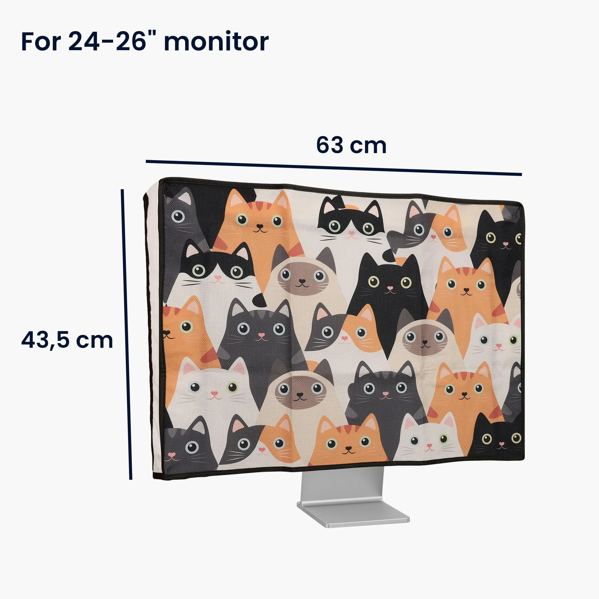 kwmobile Osłona przeciwpyłowa do monitora 61.0-66.0 cm, lniana osłona monitora z designem, koty pomarańczowy/czarny/biały