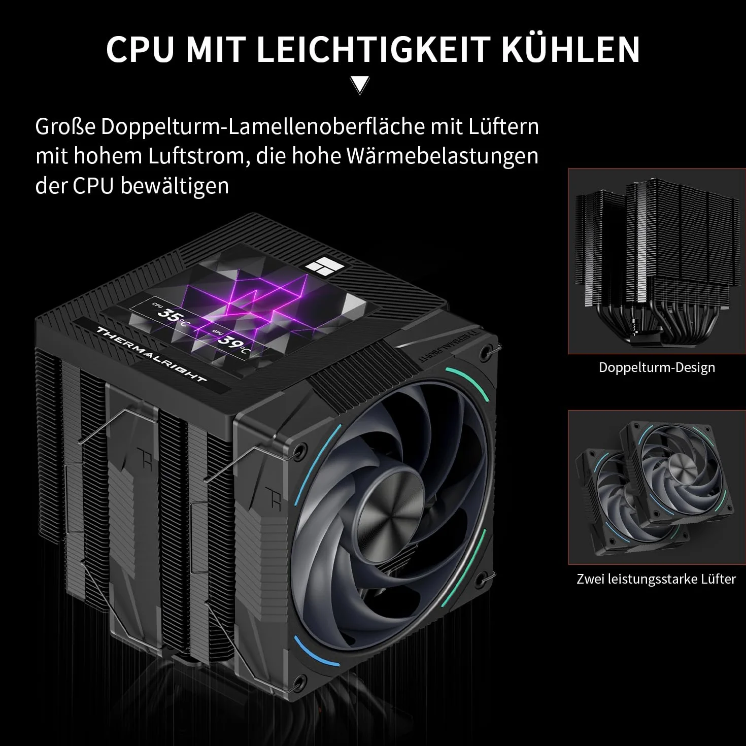 Thermalright Phantom Spirit 120 Vision EVO CPU chłodnica powietrza, Twin Tower Radiator 2150 RPM, rozdzielczość 480 x 480, ekran IPS o przekątnej 3,95", chłodzenie komputerowe do Intel lga1851/AM5