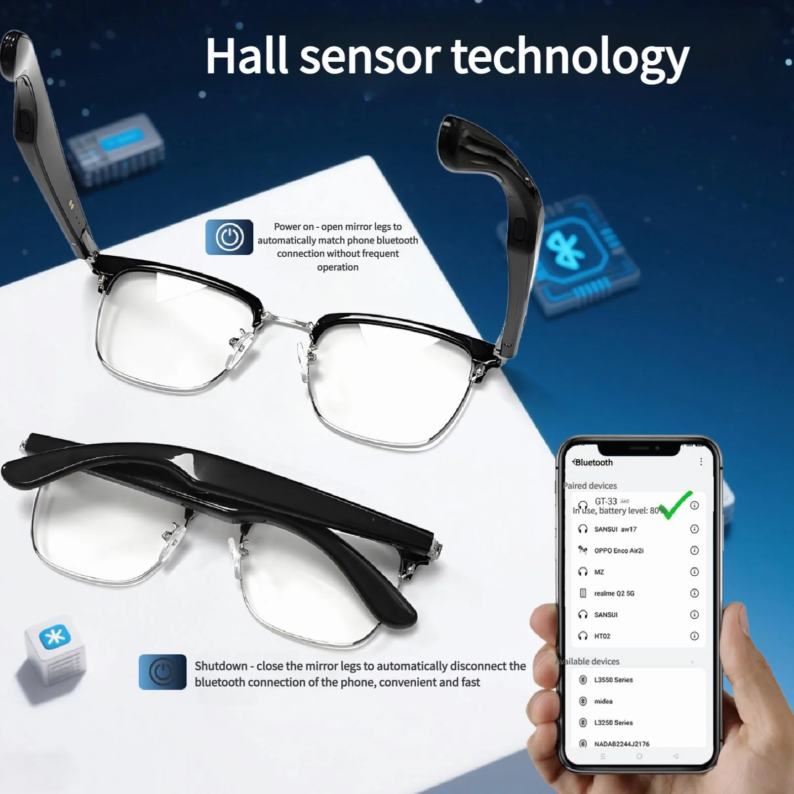 Okulary przeciwsłoneczne Bluetooth z inteligentnym systemem AI i blokadą niebieskiego światła dla mężczyzn i kobiet, automatyczne włączanie i wyłączanie,Gold-Black