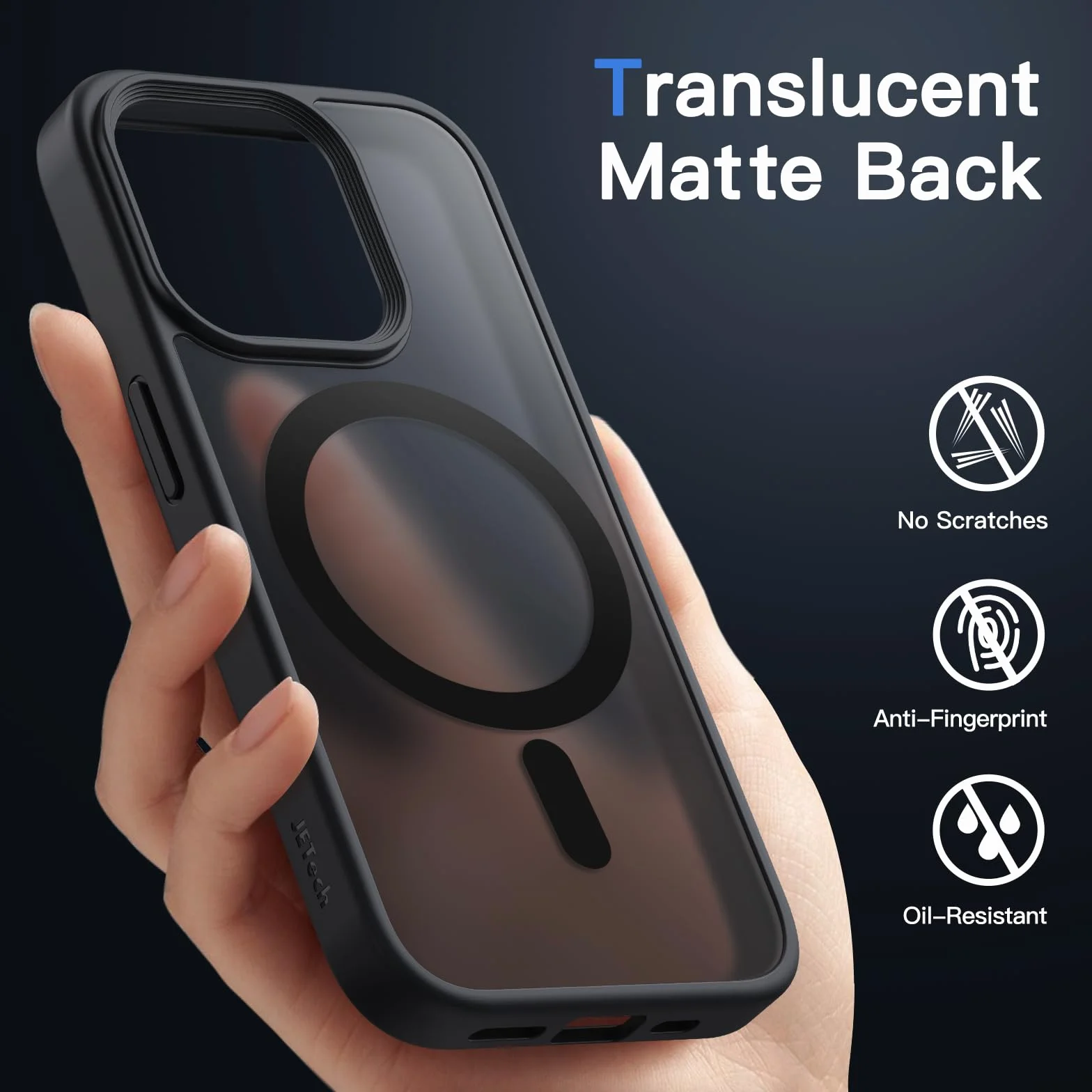 JETech Magnetyczna Etui iPhone 14 Pro Max 6,7 Cala MagSafe Półprzezroczysta Matowe Tylna Odporny na Wstrząsy Case Czarny