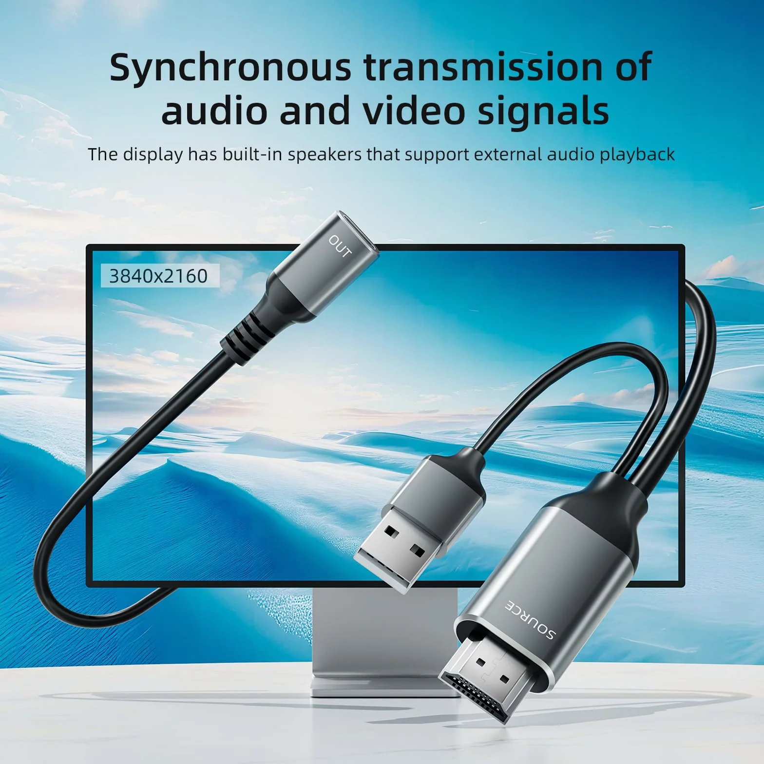 Kabel przejściowy HDMI na USB-C żeński 4K przy 60 Hz, jednokierunkowy HDMI do typu C do przenośnych monitorów, laptopów, projektorów, okularów Xreal Air/Rokid AR