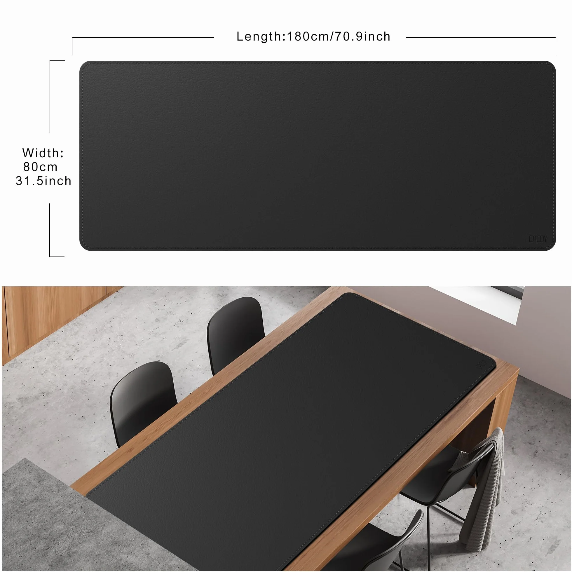 Cacoy 1800 x 800 mm Ogromna podkładka na biurko ze skóry PU, wielofunkcyjna mata na biurko klawiaturę i mysz, wodoodporny podkładka na biurko, czarna