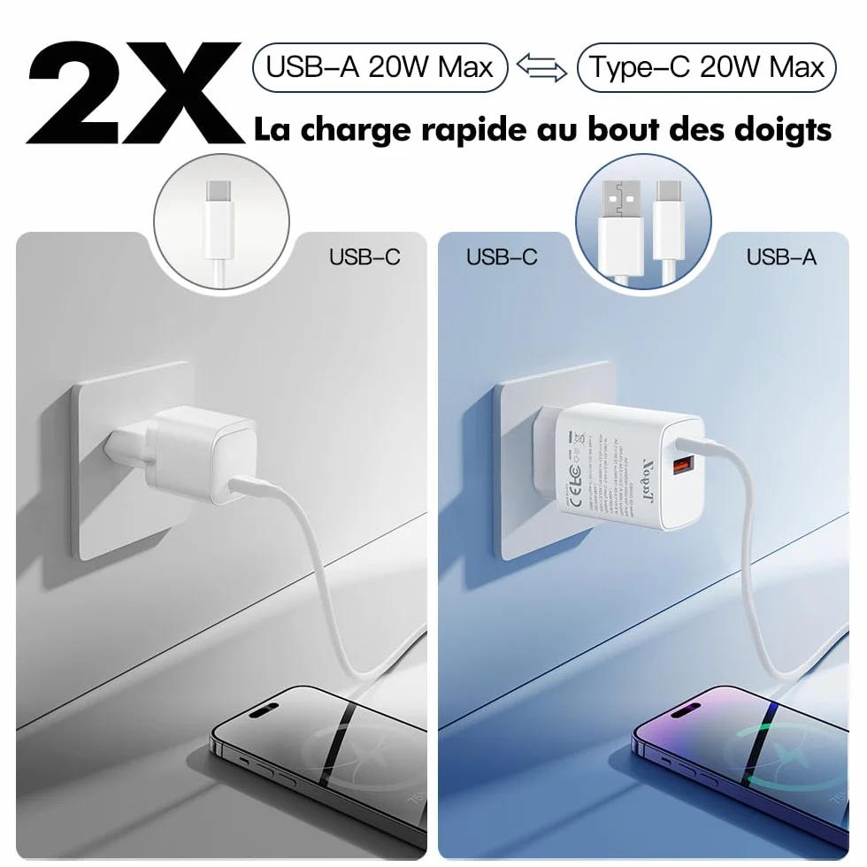 Ładowarka USB C, moc 20 W, ładowarka z podwójnym wyjściem, kompatybilna z iPhone 16/15/14/13/12/11 Pro/Max/Plus/Mini/SE/X/XR/XS, iPad, Watch, Galaxy, Android i nie tylko