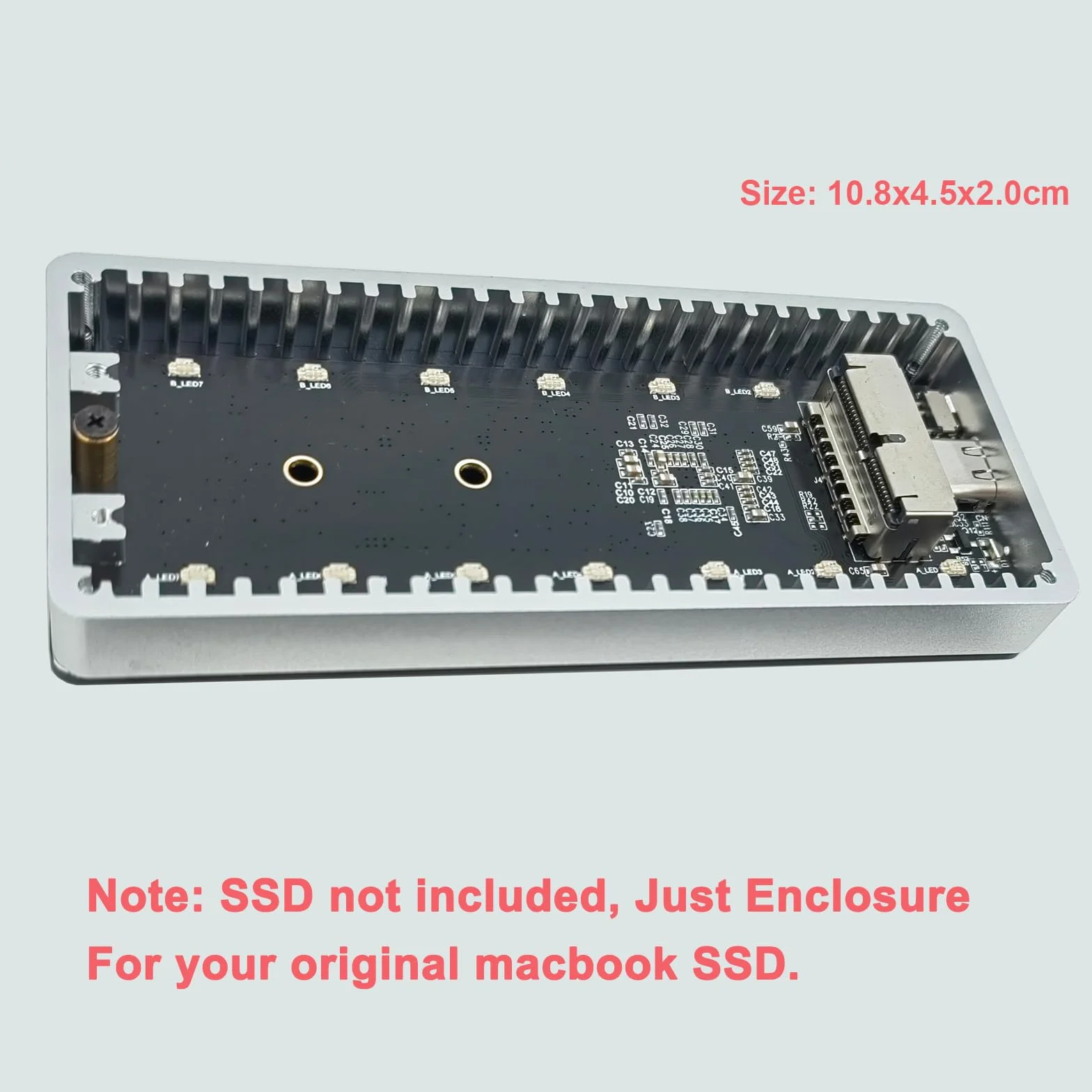 Zewnętrzna obudowa SSD USB-C 3.2 dla 12+16-pinowego MacBooka SSD, czytnik dysków twardych do A1466 A1465 A1502 A1398 SSD Mac Air/Pro mid 2013-2017, przenośna aluminiowa obudowa SSD ze