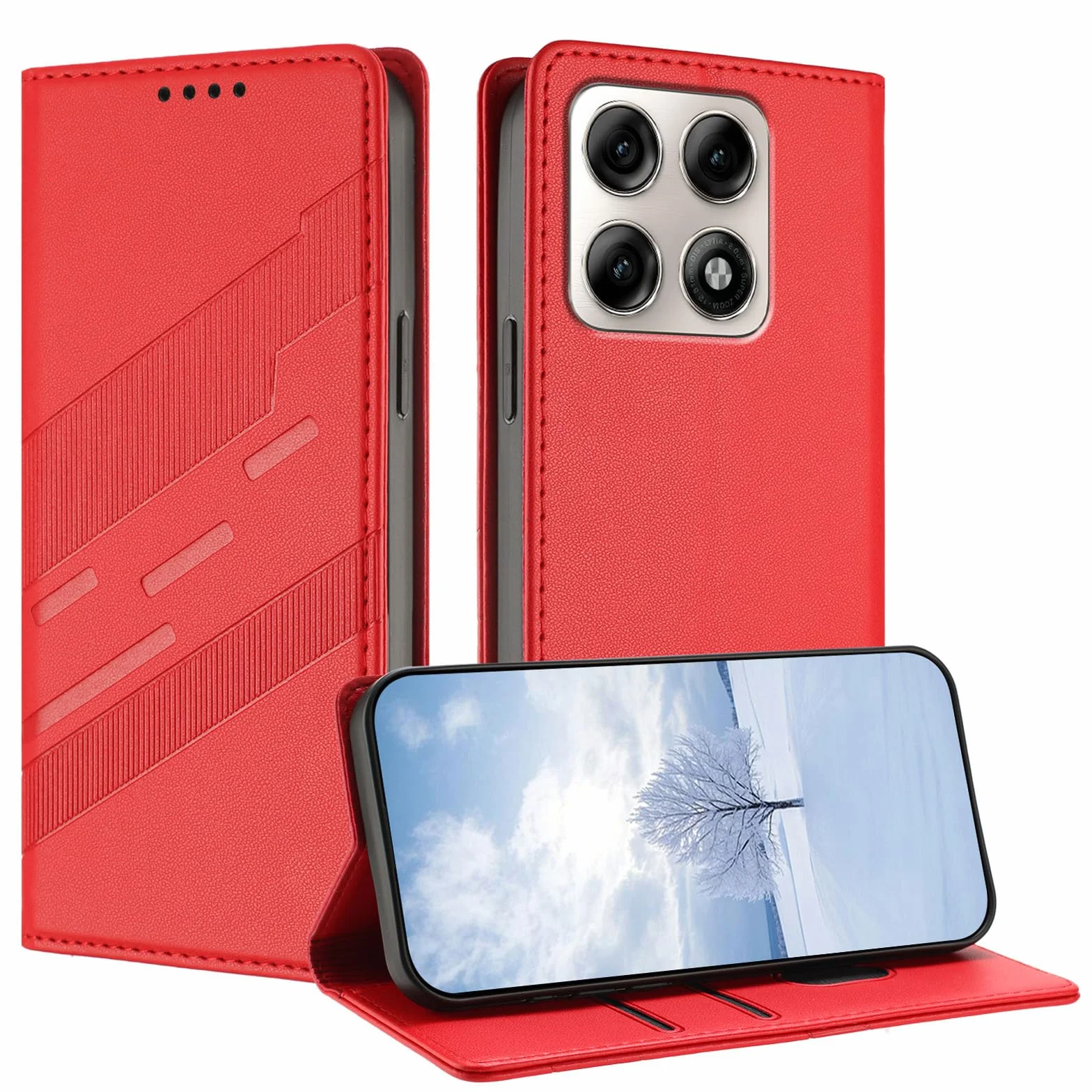Skórzany pokrowiec Folio do Motorola Edge 70 Pro, PU/TPU portfel etui, czerwony