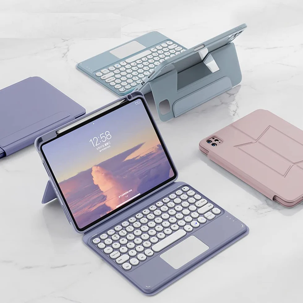 Etui na klawiature do iPada 10. generacji 2022, iPad 10 generacji, magiczne zdejmowane przezroczyste etui z bluetooth zdejmowana klawiatura i touchpadem do New iPad 10th 2022, Rózowy