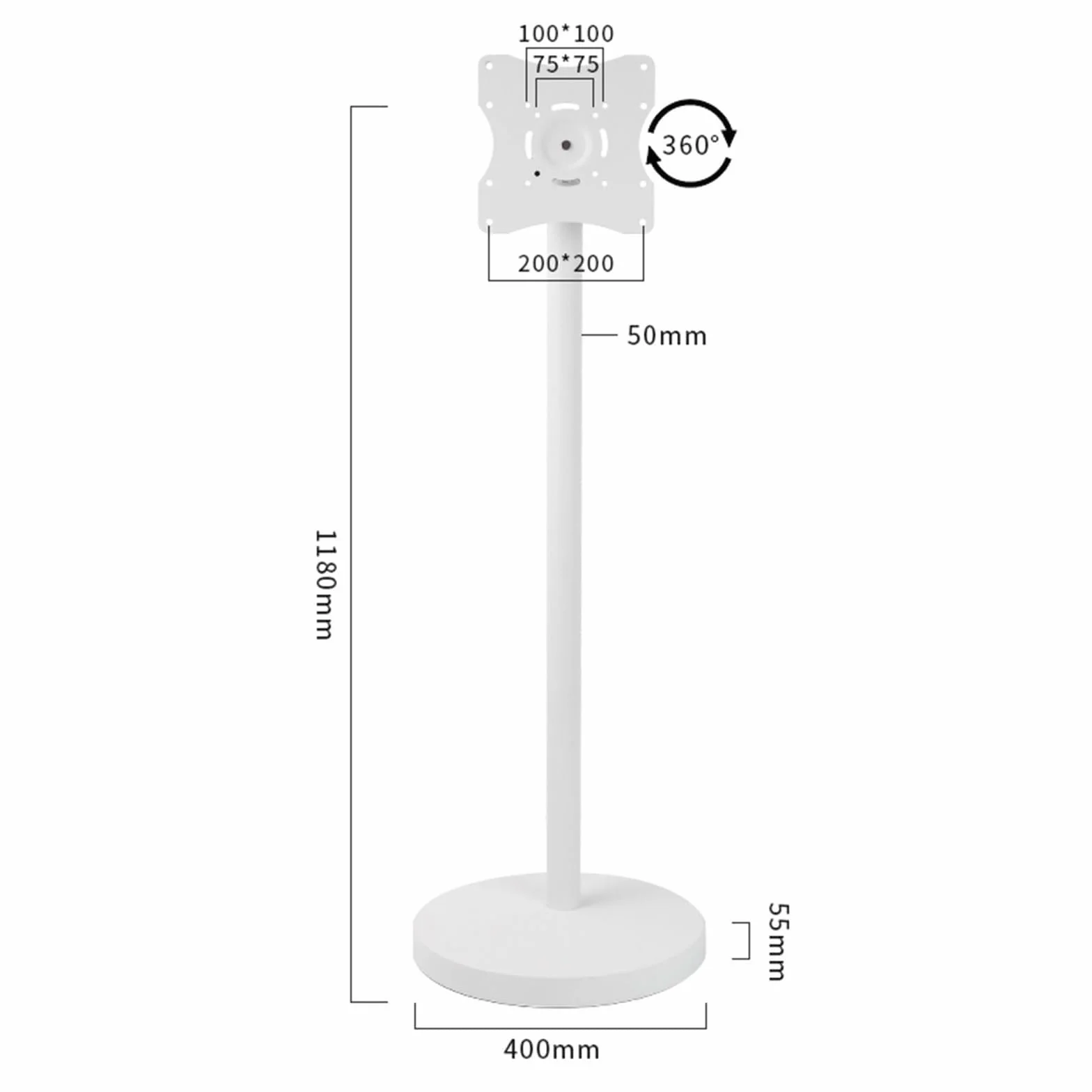 Uchwyt Podłogowy Do Telewizora - Obrotowy Stojak Mobilny 360°, Poziomy I Pionowy Uchwyt Do Telewizora, Uniwersalny Stojak Podłogowy Do Telewizora, Mobilny Wózek Pod Telew,White