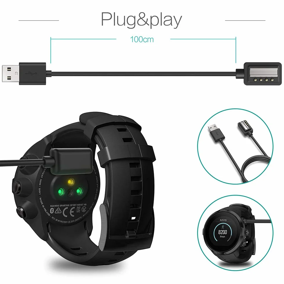 TUSITA Ładowarka Kompatybilny z Suunto Spartan Ultra HR,Spartan Sport Wrist HR,Suunto 9, D5, EON Core - Magnetyczny Kabel USB Ładowarki Ładujący 3,3 stopy - Akcesoria do zegarków GPS