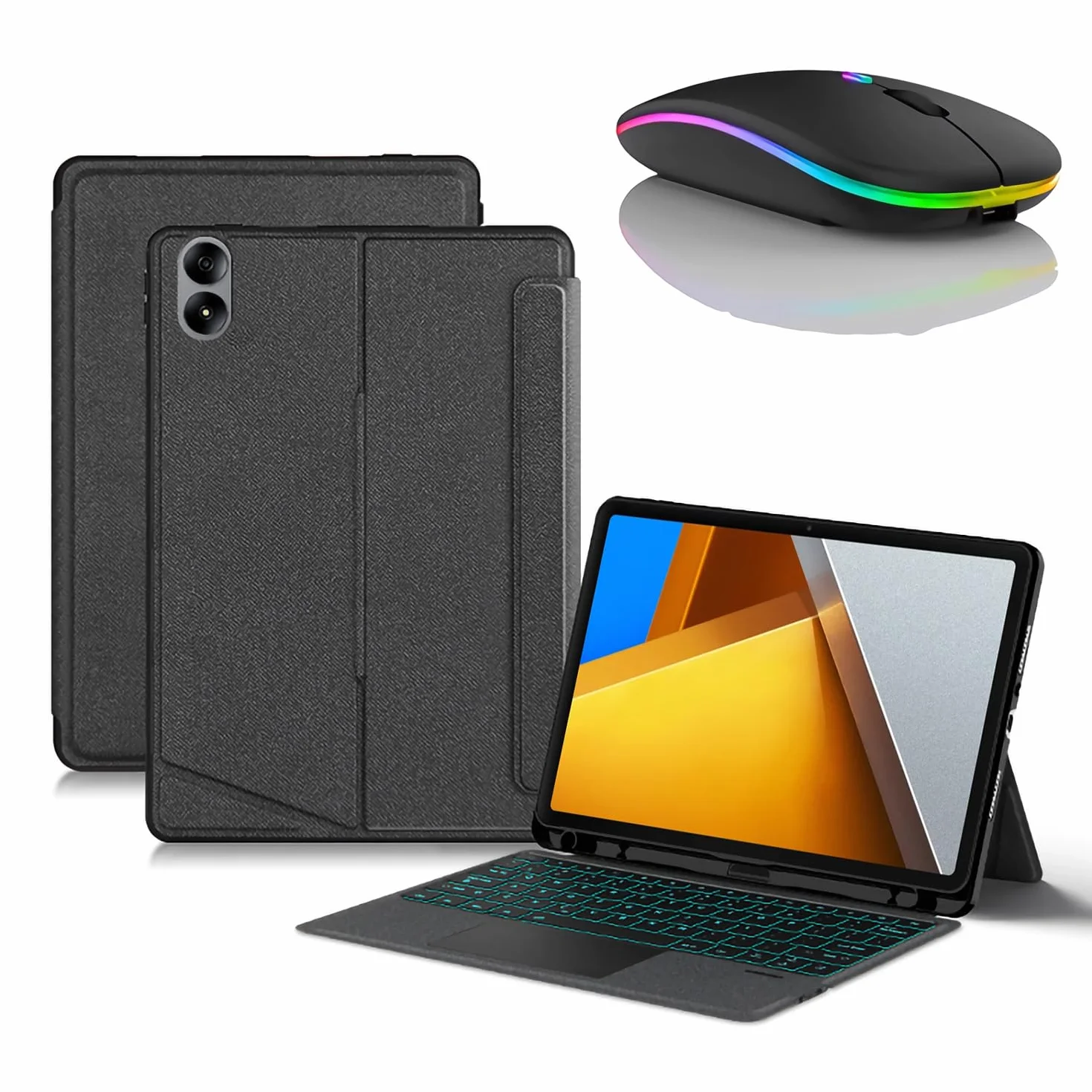 Etui z klawiaturą do Xiaomi Mi Poco Pad 12.1", Odłączana Podświetlenie Klawiatura Bezprzewodowa z Uchwytem Na Ołówek, Cienka Obudowa Folio z Myszą Bluetooth