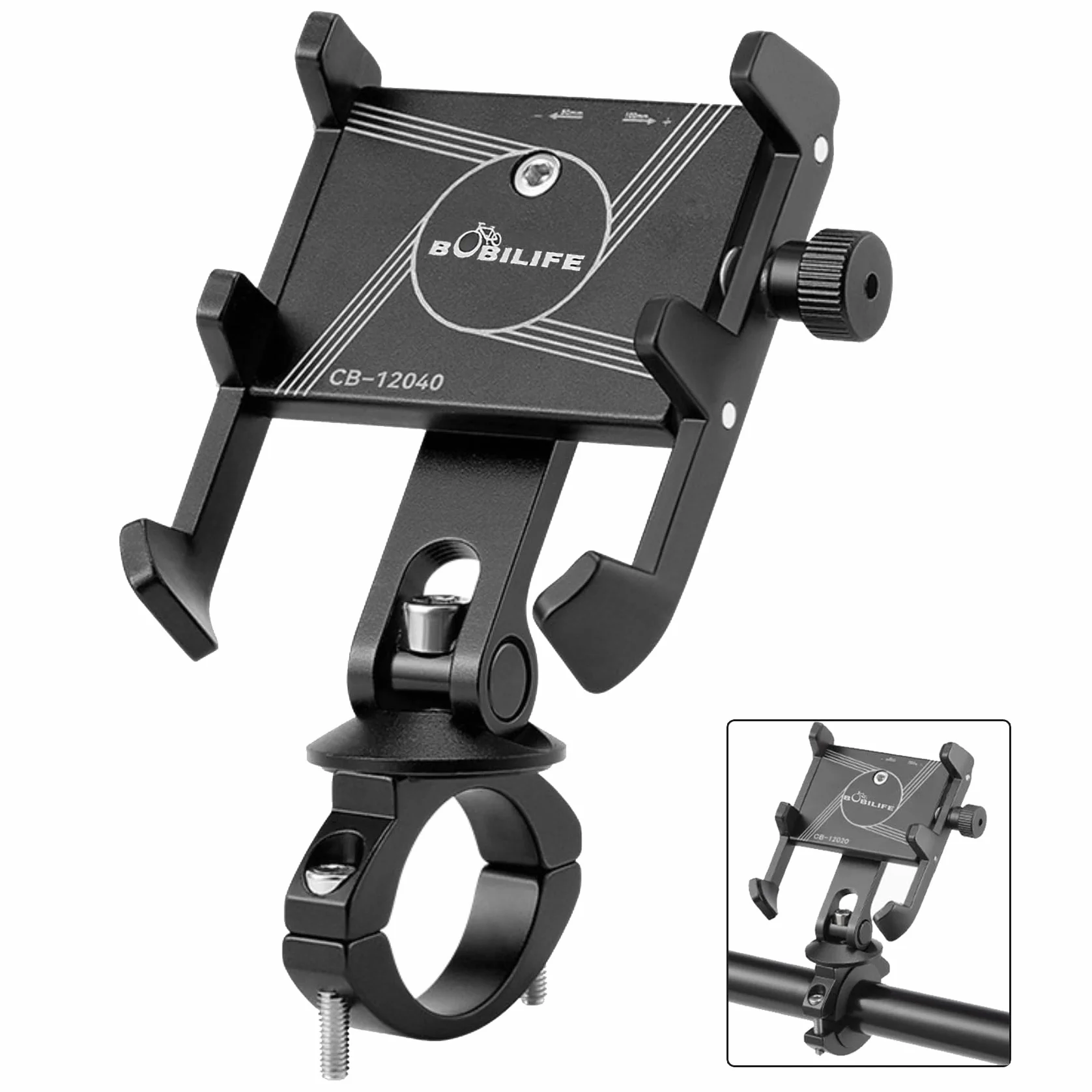 Aluminiowy uchwyt rowerowy na telefon – regulowany 360° rowerowy uchwyt na telefon komórkowy uniwersalny do iPhone'a, Samsunga Galaxy i większości smartfonów 4-7 tums (Mocowany na kierownicy)