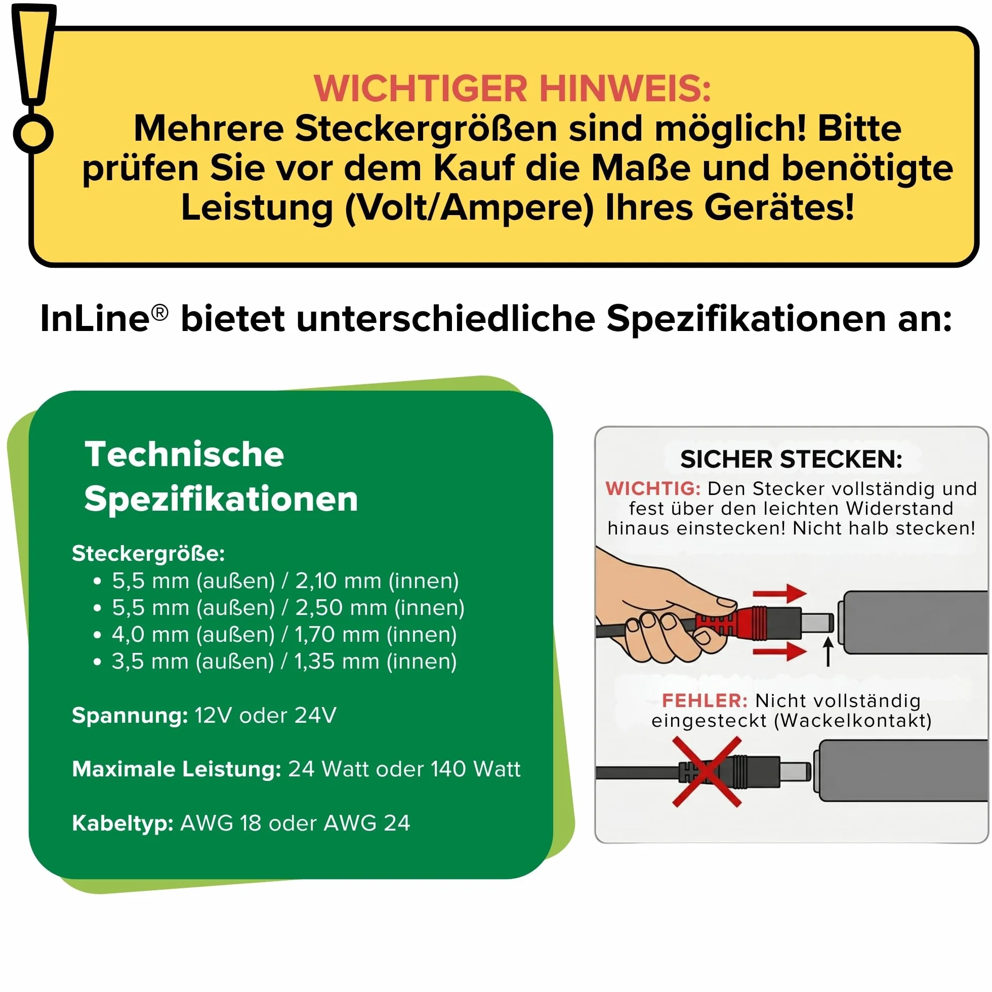 InLine - Przedłużacz DC, uniwersalny zasilacz sieciowy przedłużacz do taśm LED, kamer monitorujących, drukarek, routerów, przełączników itp., wtyczka/gniazdo DC 3,5 x 1,35 mm, czarny, 5 m