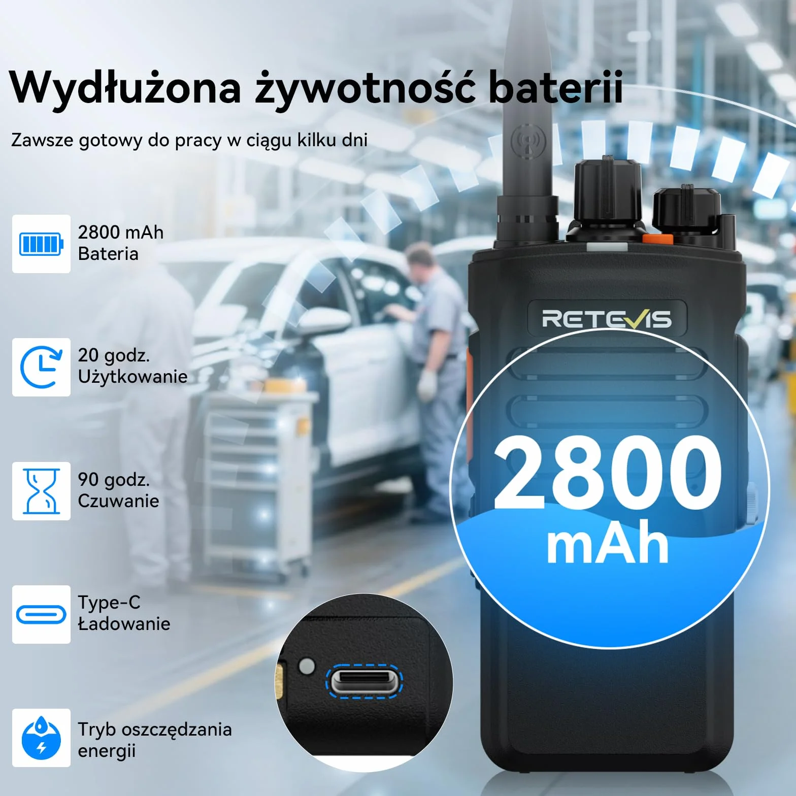 Retevis NR40 Krótkofalówki dla Dorosłych, Radiotelefon DMR Dalekiego Zasięgu, Wodoszczelność IP67, 2800 mAh, Czysta jakość Dźwięku, Wytrzymałe Radio dla Logistycznych (Czarne, 1 Opakowanie)