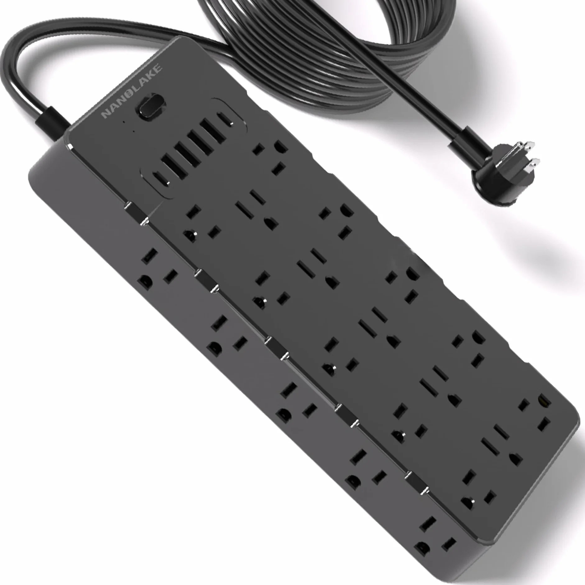 Large Power Strip Surge Protector 4000 Joules,Heavy Duty 14 Gauge Cord (Rated 15A,Max.20A),2 USB C 4 USB A Ports,Flat Plug,25 Widely AC outlets,6.5ft,Black,NANOLAKE