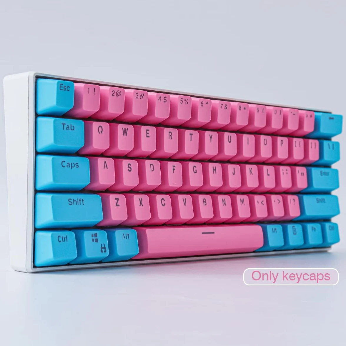 Sunzit Nasadki klawiszy, 61 klawiszy, podświetlenie dwukolorowa klawiatura mechaniczna PBT do klawiszy GH60 / RK61 / ALT61 / Annie / klawiatura poker (różowe i niebieskie)
