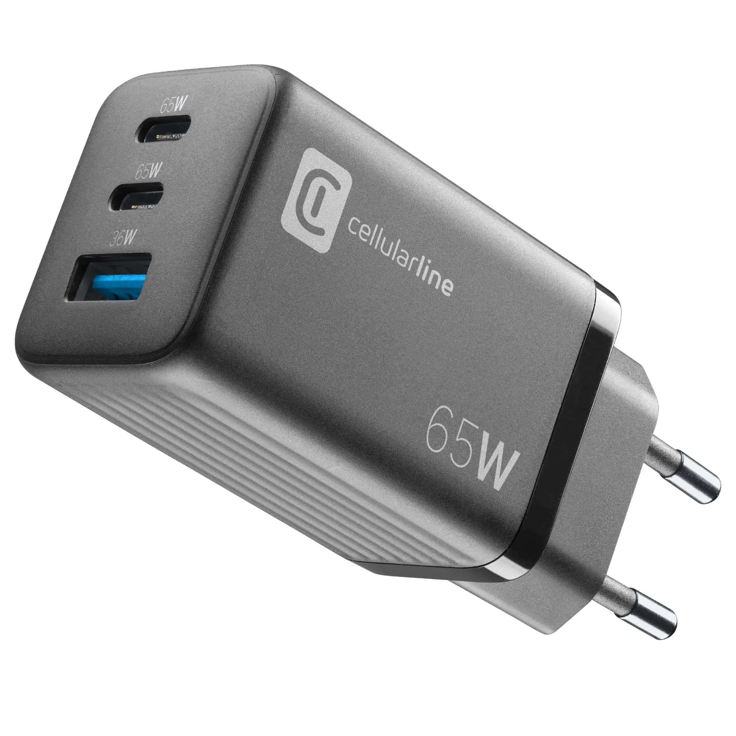 Cellularline | Multipower ładowarka Micro | Super Fast Charger 65 W z 3 portami USB-C z technologią Gan - kompatybilna ze smartfonem, iPhonem, tabletem, iPadem, laptopem i MacBookiem