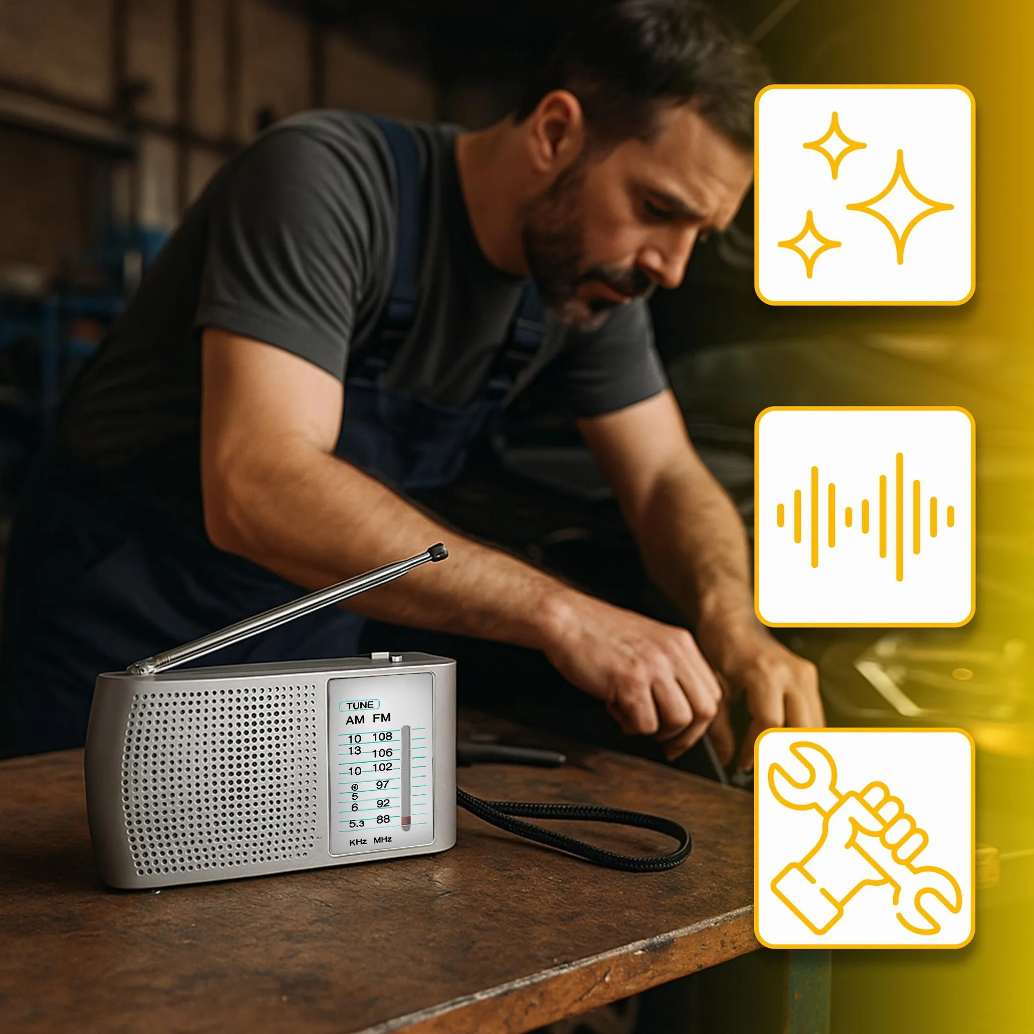 Retoo Przenośne radio FM AM SW z anteną teleskopową, głośnik 2,5", srebrne