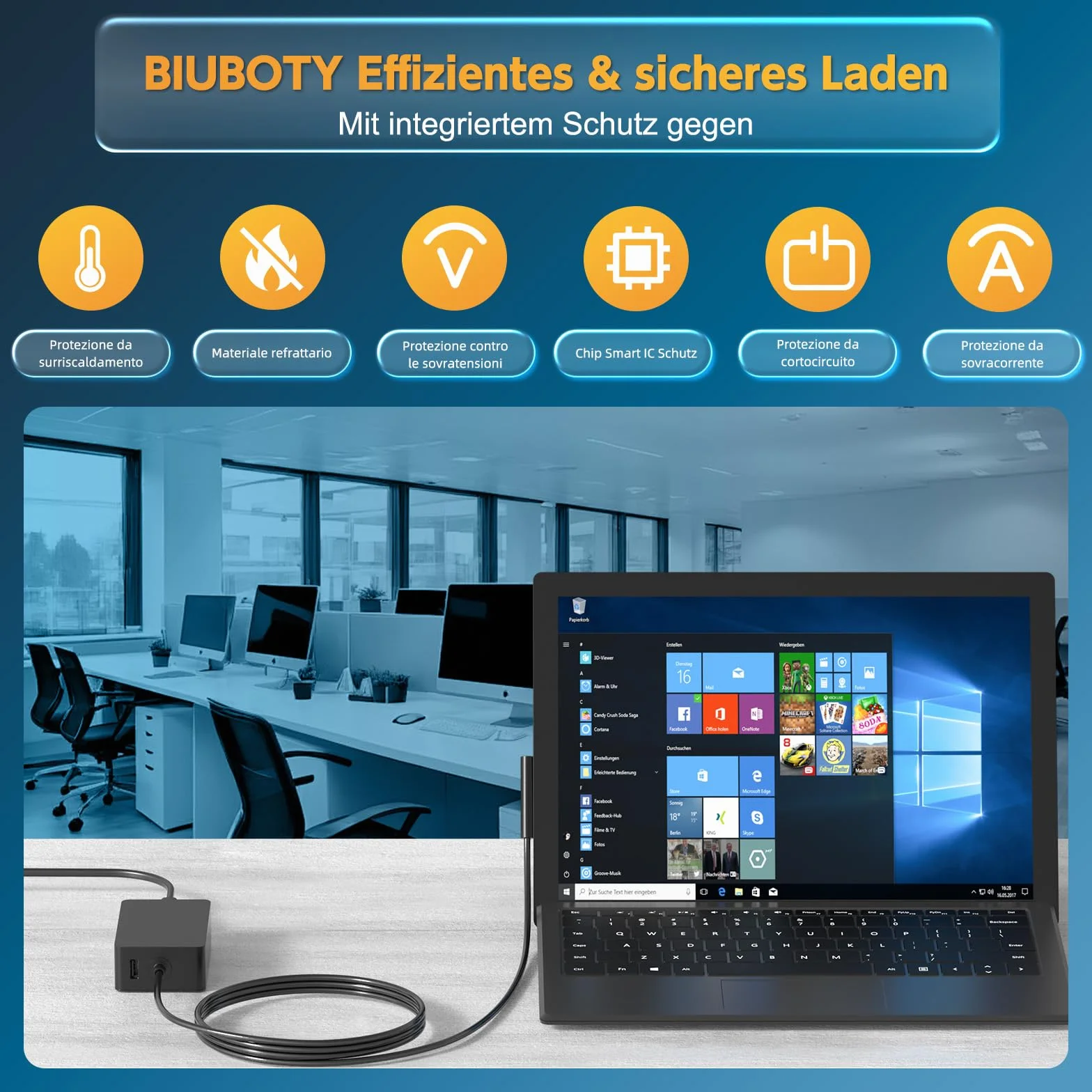 Ładowarka 65 W kompatybilna z Microsoft Surface Pro 11/10/9/8/7/6/5/4/3/X, Surface Laptop 4/3/2/1, Surface Go 2/1, ładowarka powierzchniowa do notebooka / tabletu z portem USB 15 V 4A komputer PC