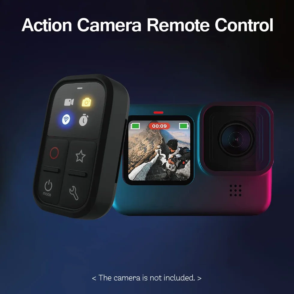 Andoer Bezprzewodowy inteligentny pilot, zamiennik do GoPro Hero 10/9/8/Max, LED, kolorowy ekran, wbudowany akumulator, zasięg 50 m, z uchwytem na drążek, pasek na rękę, kabel USB do ładowania