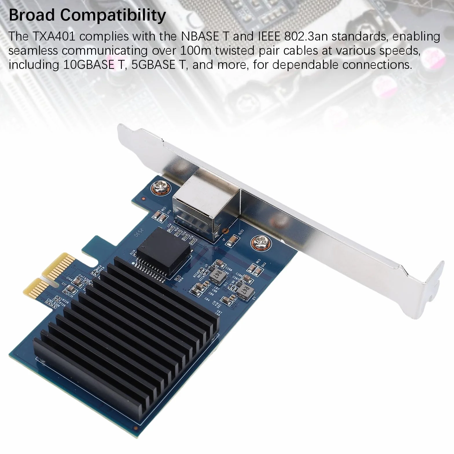 Goshyda Karta Sieciowa PCIE 4.0 10 Gb/s, Adapter Ethernet RTL8127, Porty RJ45 dla Serwera Stacjonarnego Linux, 6 Prędkości 10 G/5G/2,5 G/1G/100m/10mbps
