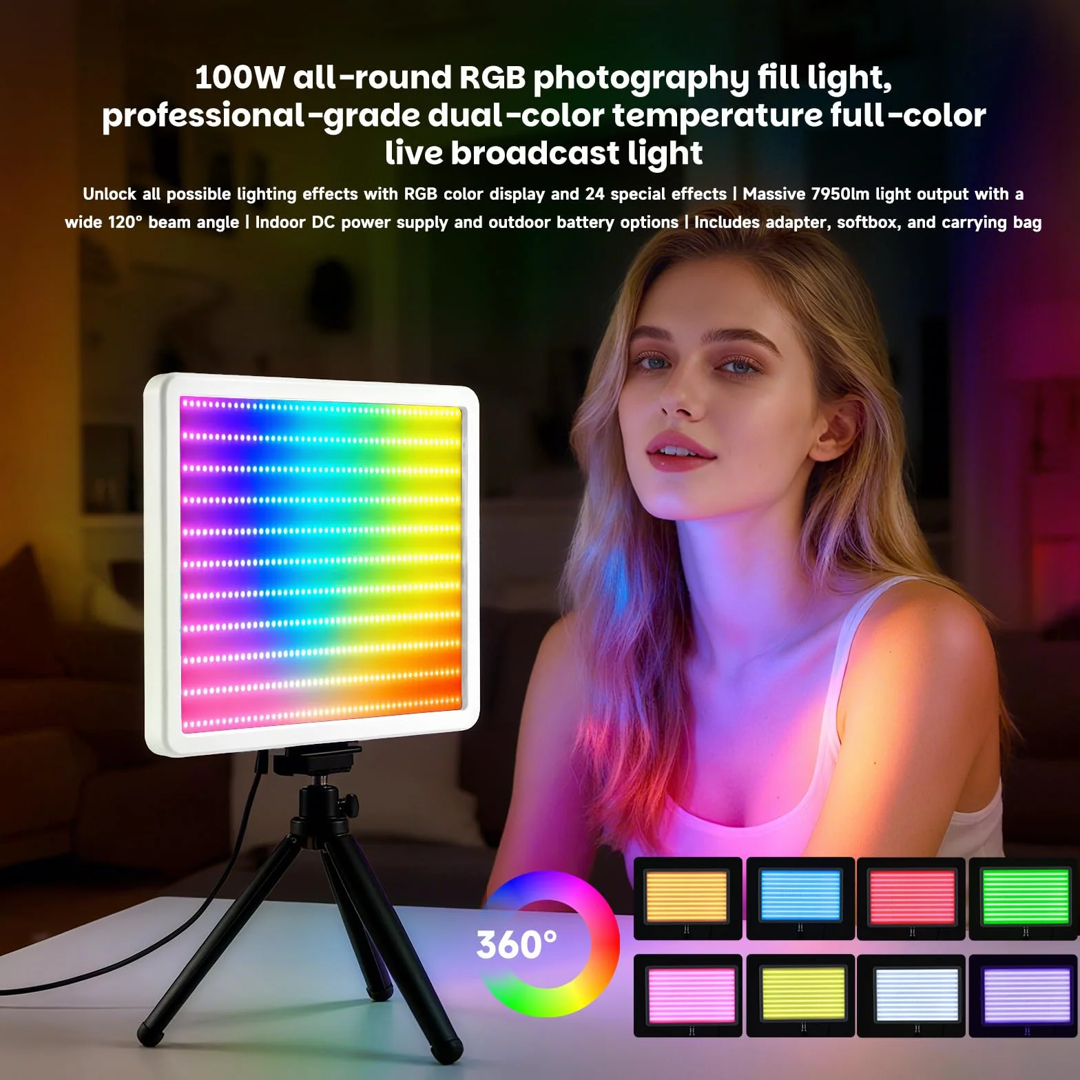 Oświetlenie fotograficzne LED RGB 100 W i oświetlenie studyjne, profesjonalna lampa wideo z zestawem oświetlenia Softbox, ciągłe światło do selfie do podcastów, YouTube, wideo i fotograficznych.