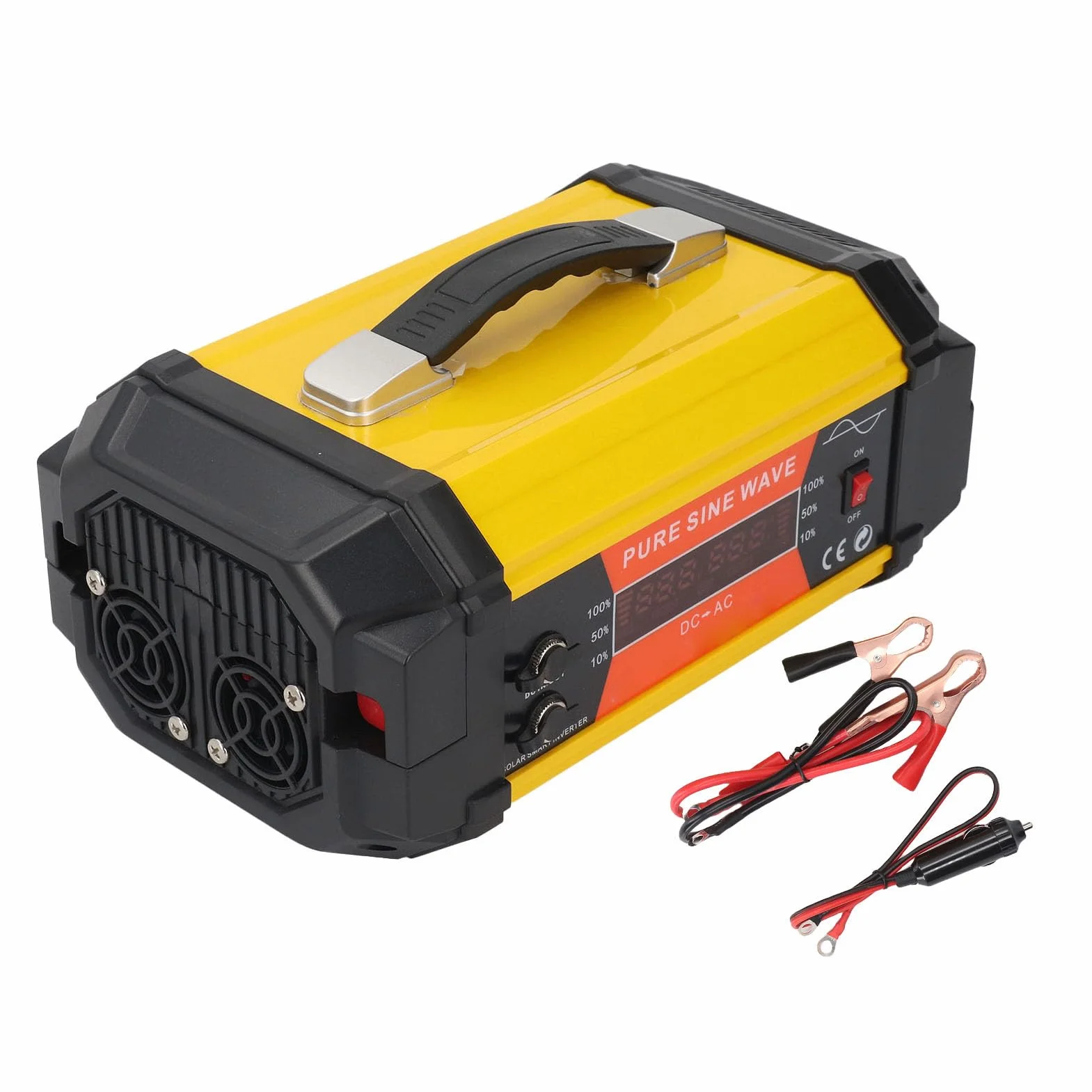 Keenso Przetwornica Napięcia, ABS Przetwornica Czystej Fali Sinusoidalnej 12 V do 220 V 500 W z Wyświetlaczem LCD 2 Gniazda Prądu Przemiennego 2 Porty USB Porty Szybkiego ładowania do Podróży