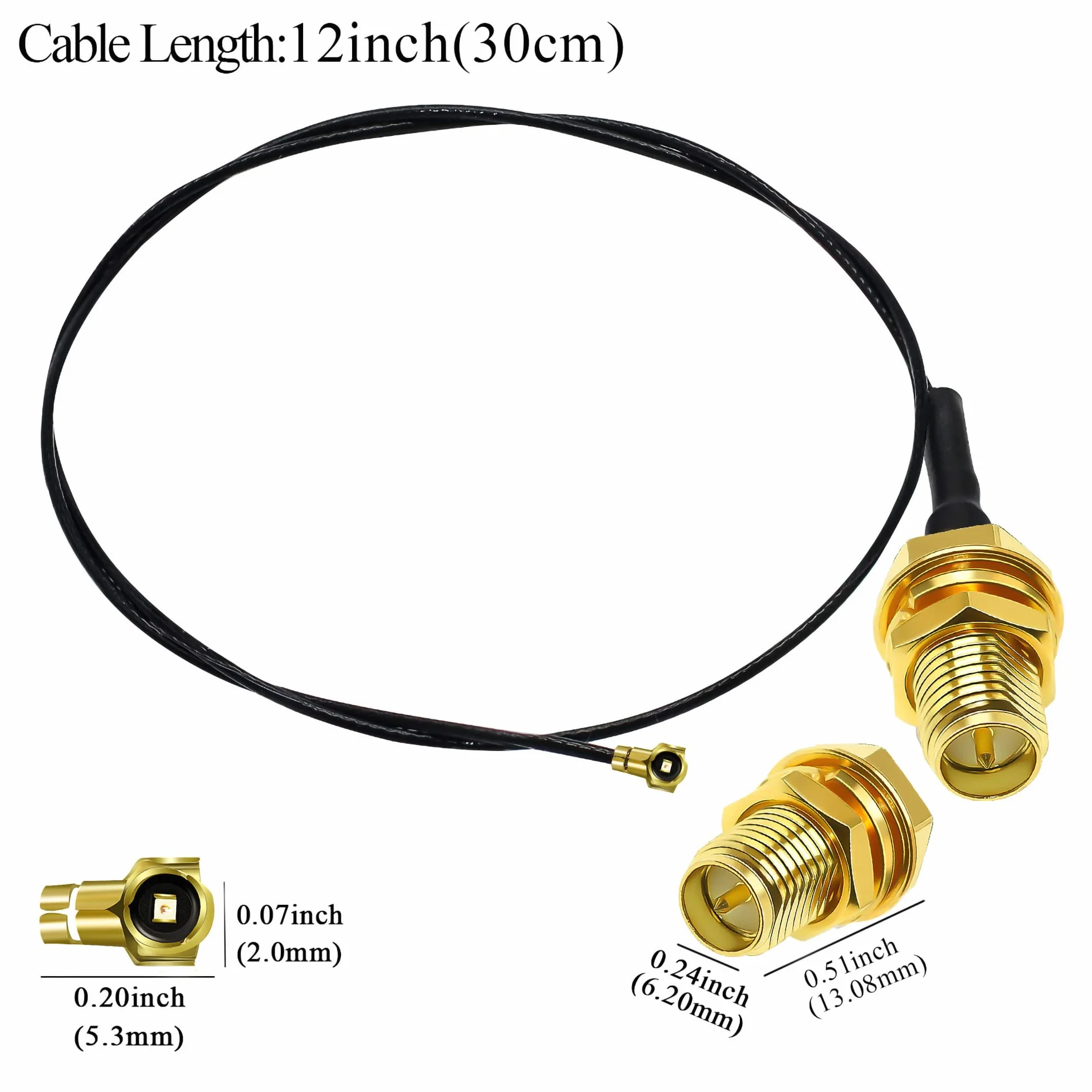Kabel przedłużający IPX do RP-SMA 0,81 mm U.fl - Antena Wi-Fi Mini PCI do kabla koncentrycznego SMA z odwrotną polaryzacją - 12 cali (30 cm) - opakowanie 5 szt