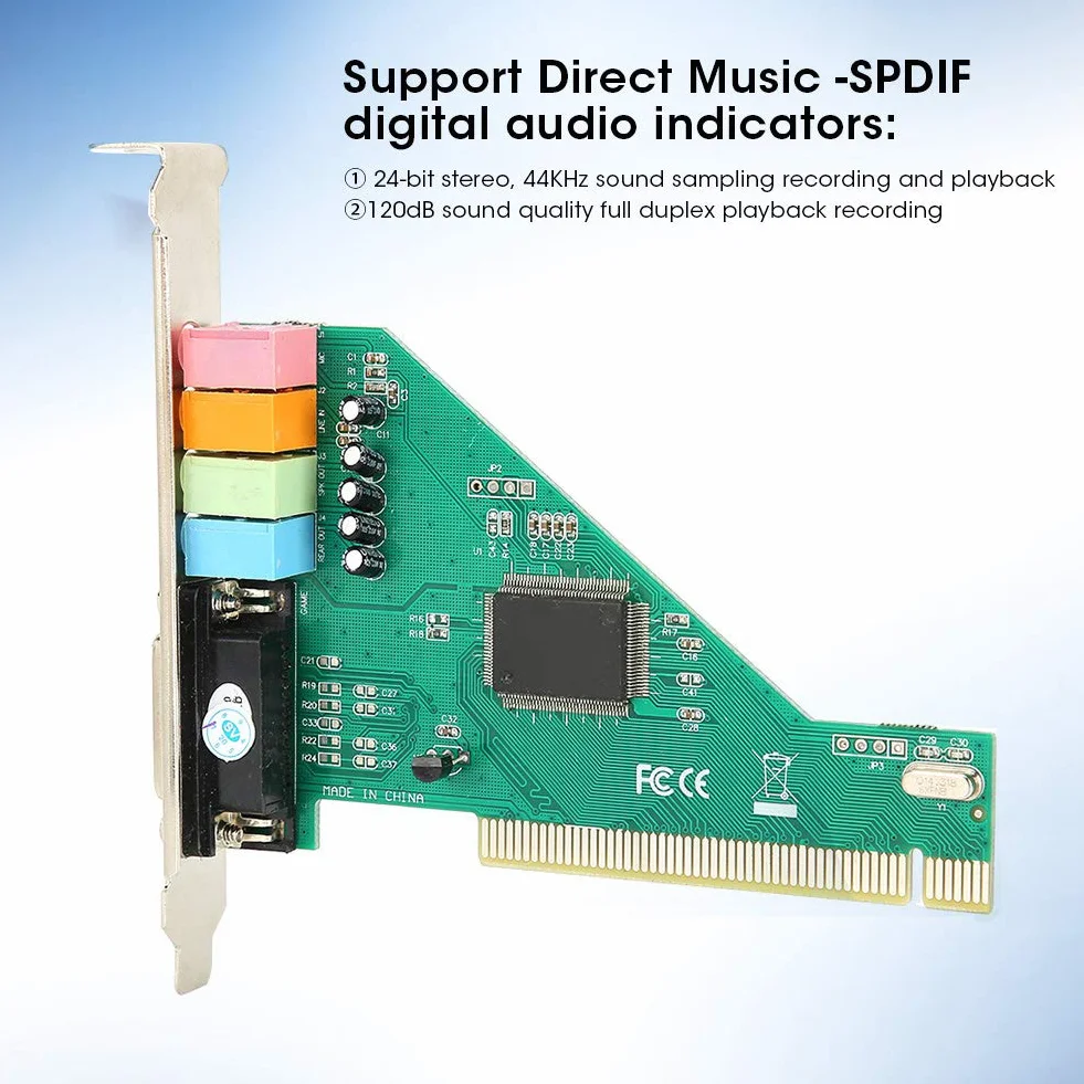 Karta Dźwiękowa PCI, kanał 4.1 z Chipem CMI8738, Przestrzenne Efekty Dźwiękowe 3D, 4-kanałowe Wyjście Surround, Obsługuje Napięcie Sygnału98/2000/XP/NT