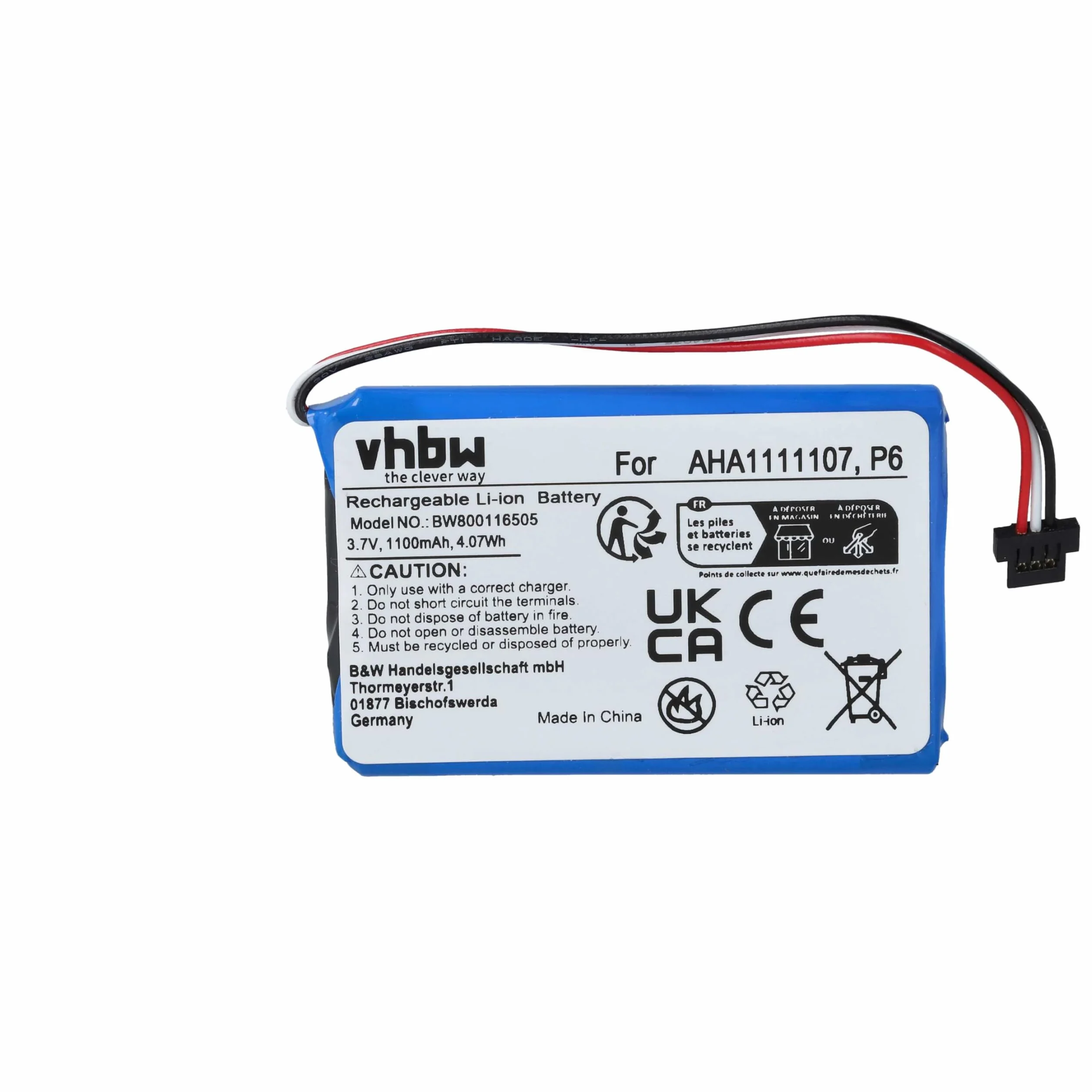 vhbw Bateria zamienna do Tomtom P6, AHA11111010, AHA1111107 do nawigacji GPS (1100 mAh, 3,7 V, litowo-jonowa)