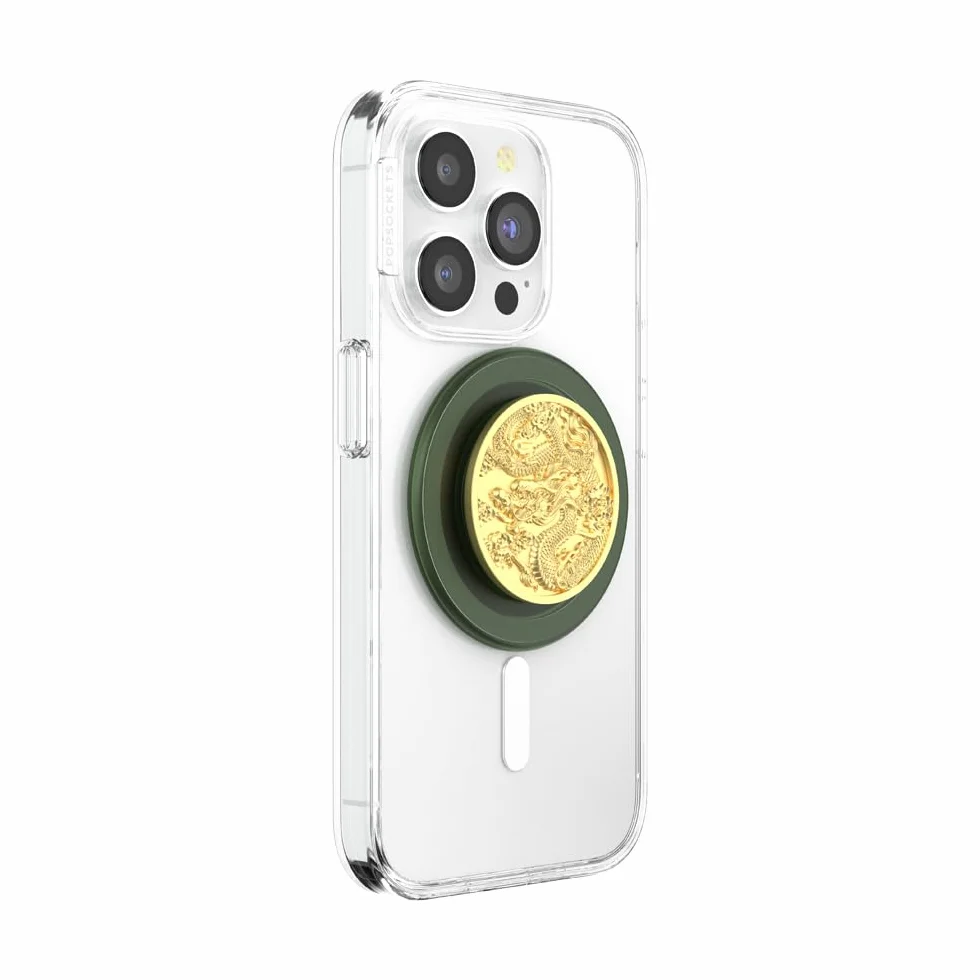 PopSockets Uchwyt do telefonu MagSafe ze stojakiem, stojakiem magnetycznym, wymiennym topem, bezpiecznym uchwytem do iPhone MagSafe, uchwytem na telefon i tablet – Emaliowany smok
