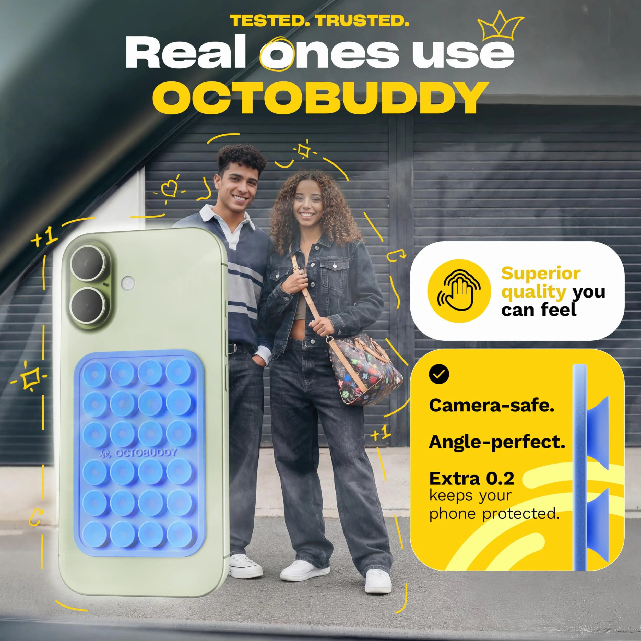 OCTOBUDDY Silikonowe etui na telefon z przyssawką, samoprzylepny uchwyt (kompatybilne z etui na telefon iPhone i Android, bez użycia rąk, uchwyt na akcesoria mobilne do selfie i filmów) zabawka Fidget
