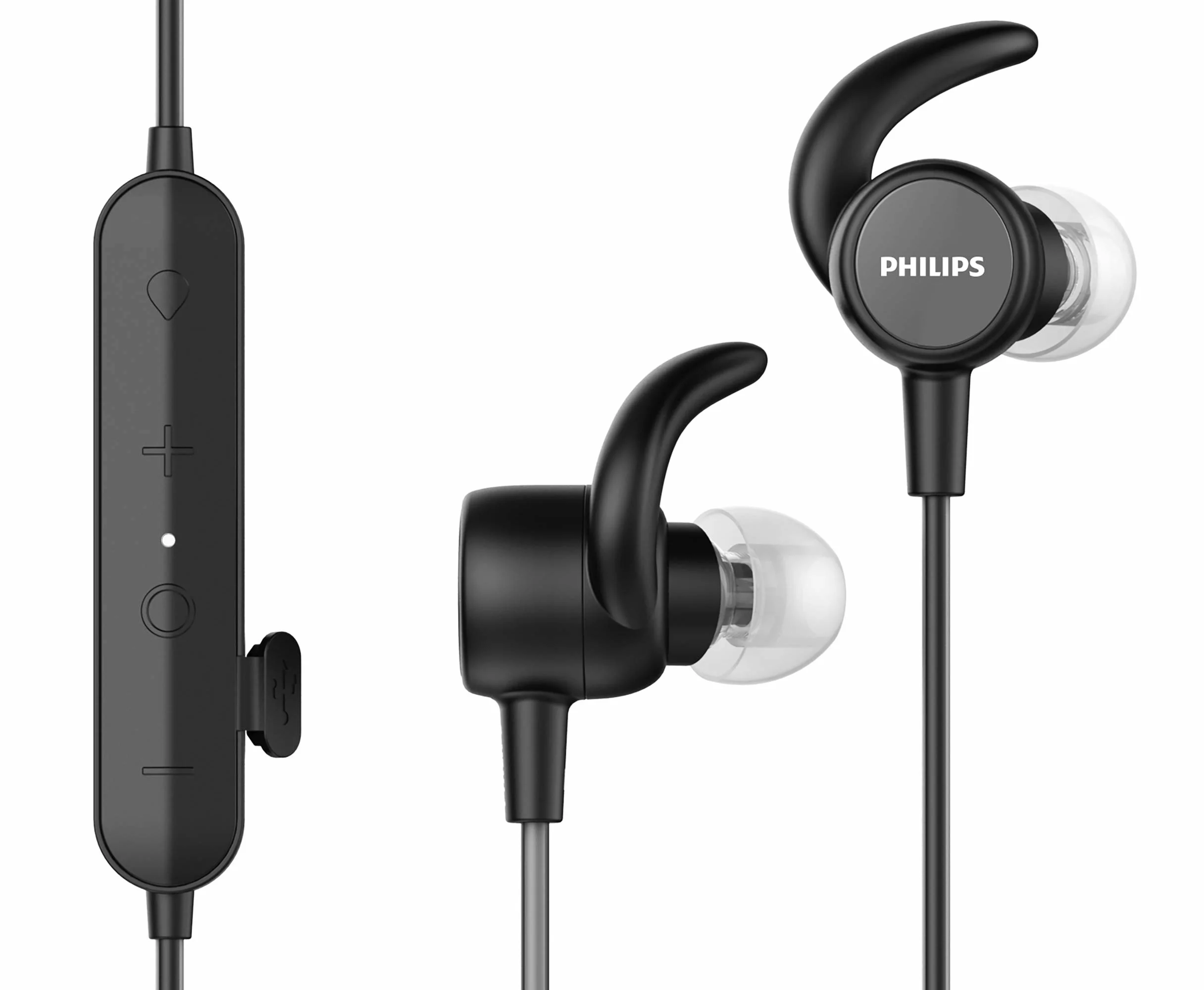 Philips Audio Sportowe słuchawki douszne (Bluetooth, 6 godzin pracy baterii, wbudowany czujnik tętna, funkcja szybkiego ładowania, wodoszczelność IPX5, odporne na pot), czarne, SN503, rozmiar
