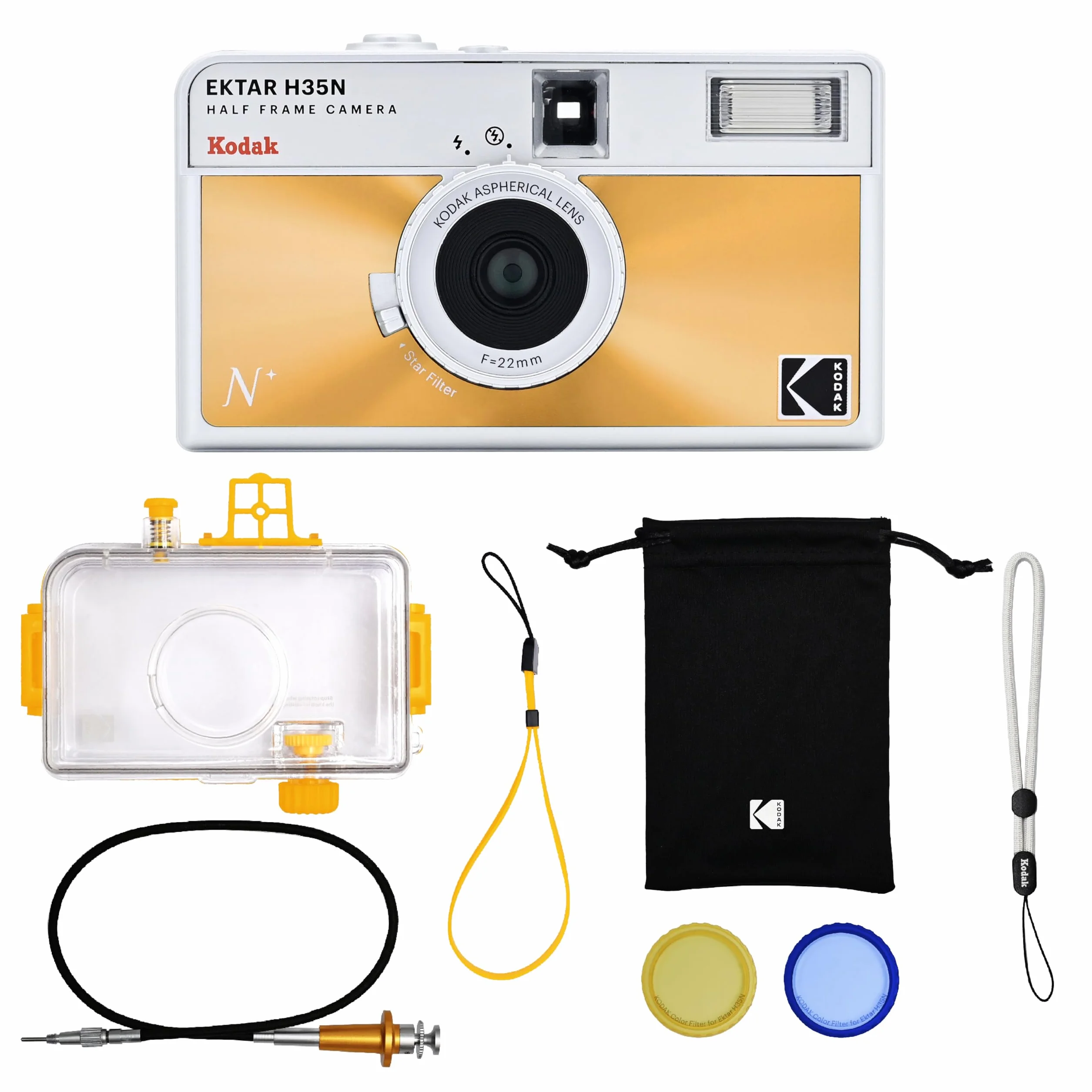 KODAK EKTAR H35N półramkowa kamera filmowa zestaw premium,35mm wielokrotnego użytku,wodoodporna obudowa,zwalniacz kabla,filtry kolorowe,błyskową(film i baterie AAA nie są dołączone)(Pomarańczowy)